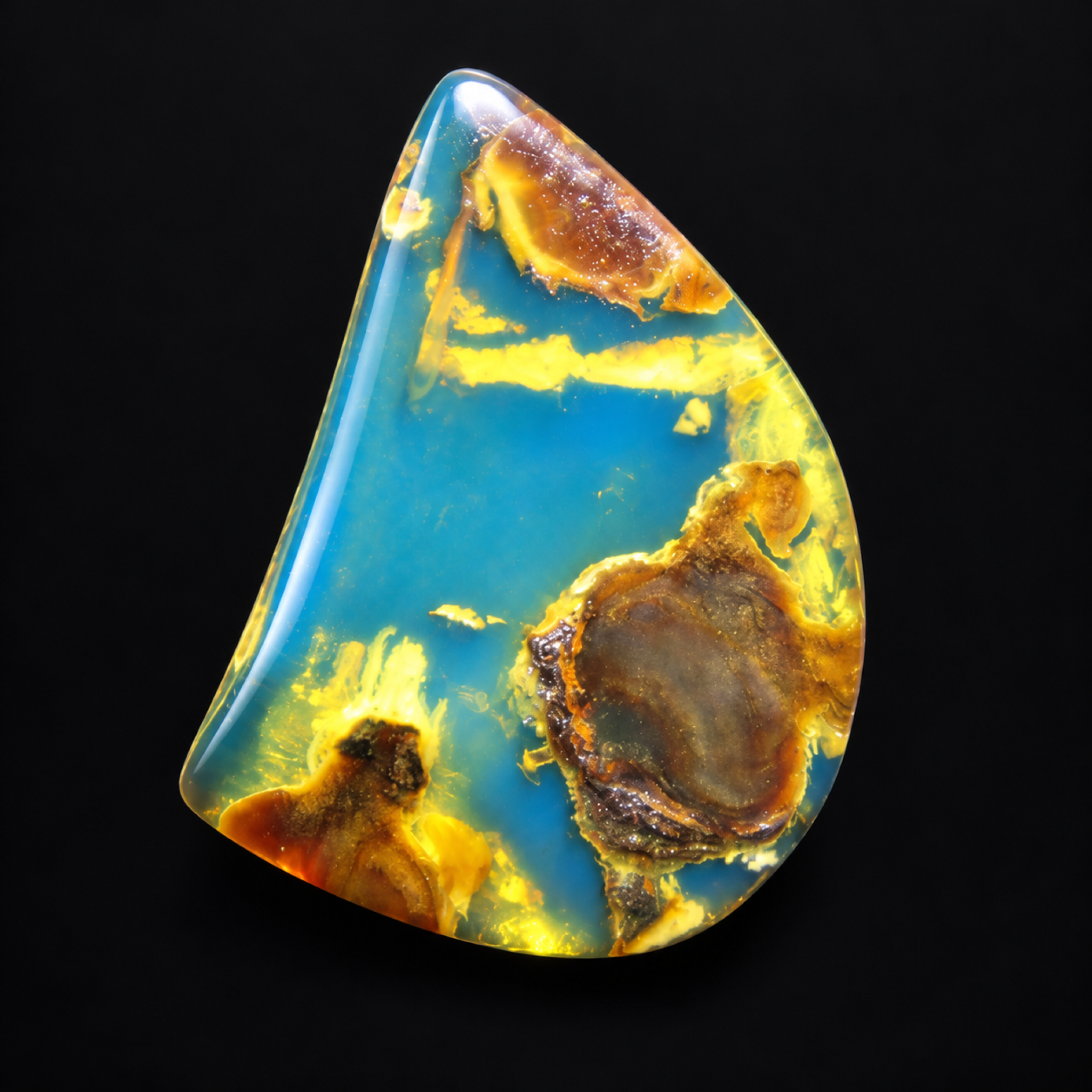 Handmade blue yellow polished Dominican amber 1.3g
