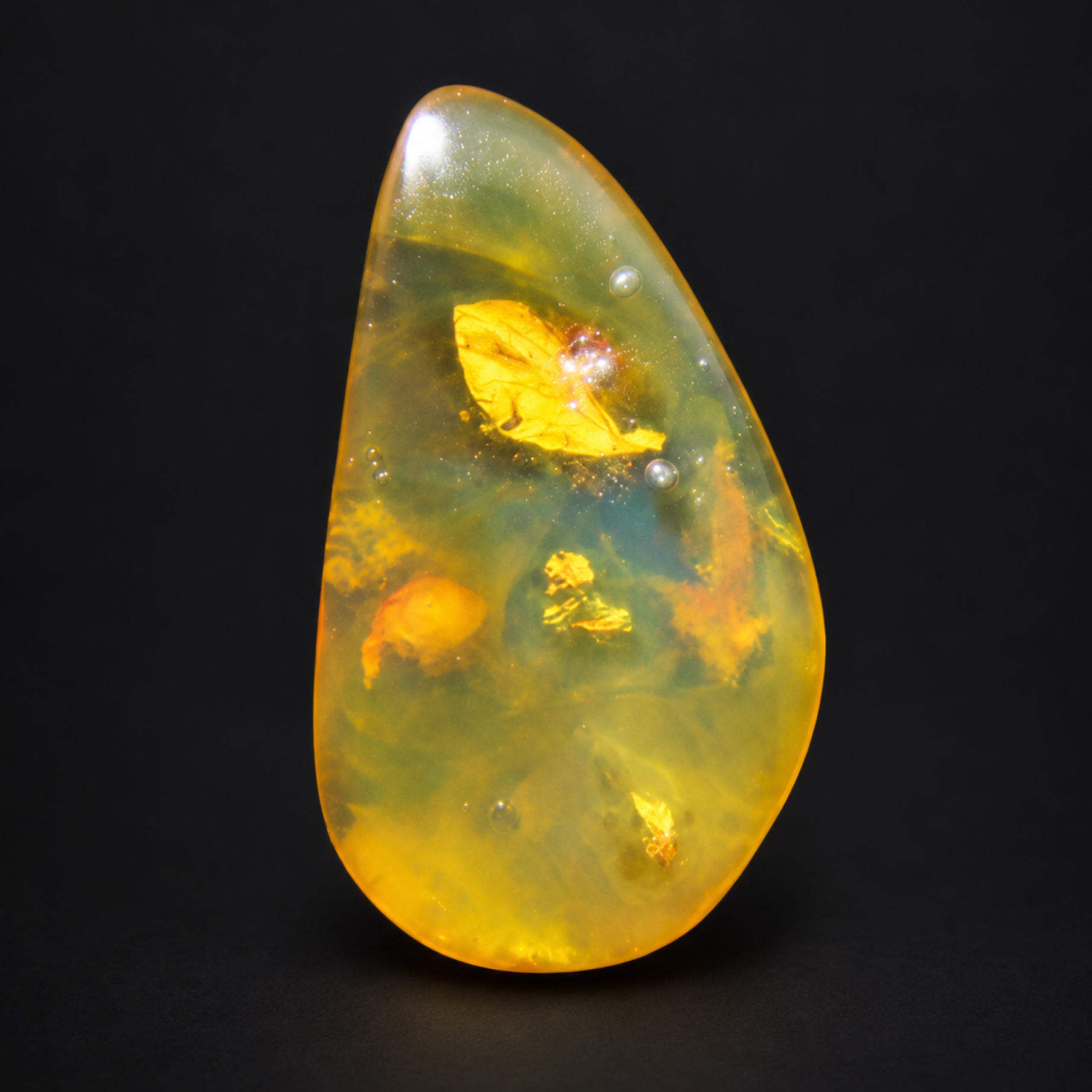 Natural green yellow polished Dominican amber