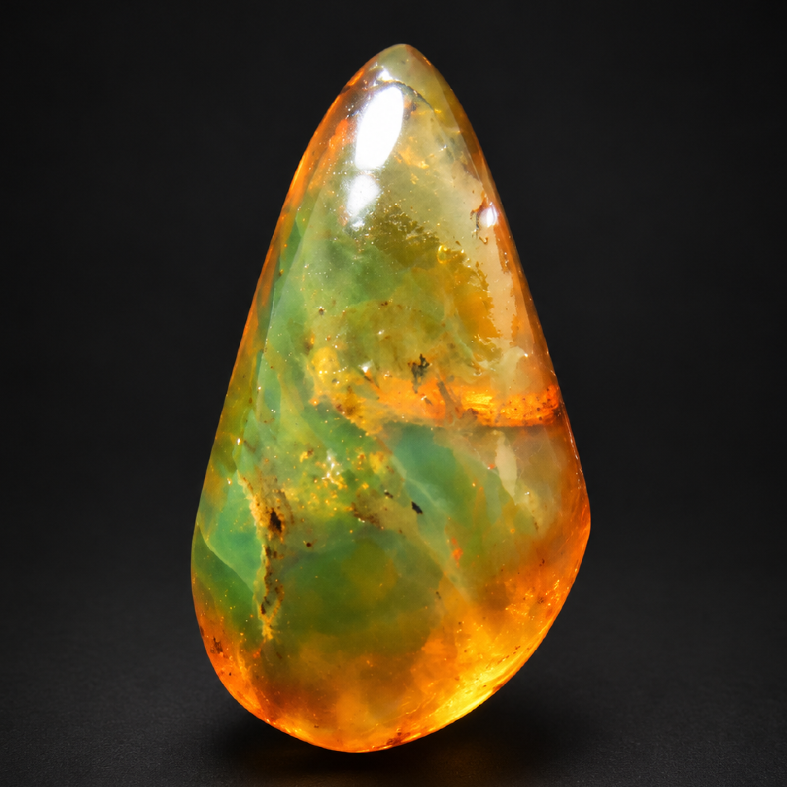 Natural orange green polished Dominican amber