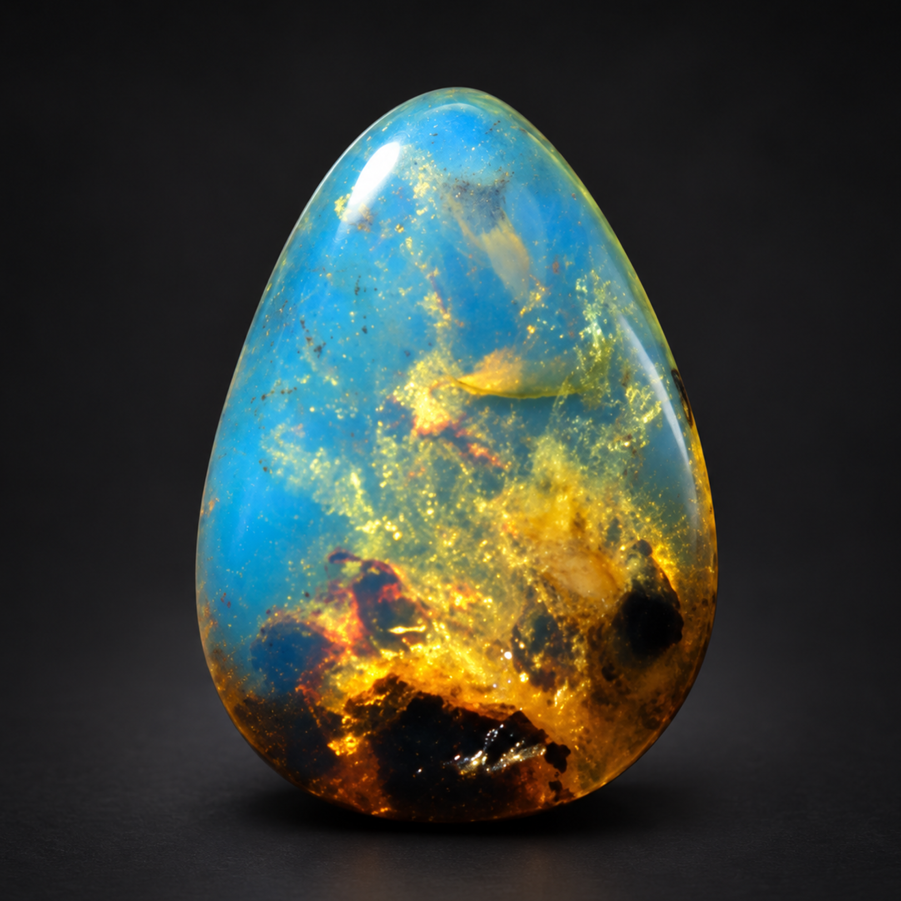 Natural orange blue polished Dominican amber