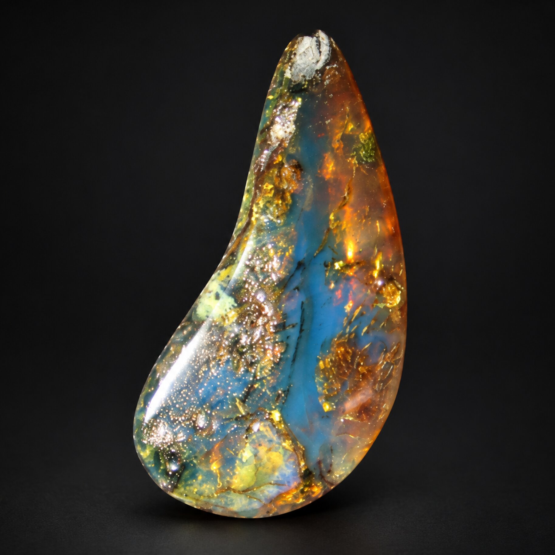 Pure natural deep blue polished Dominican amber