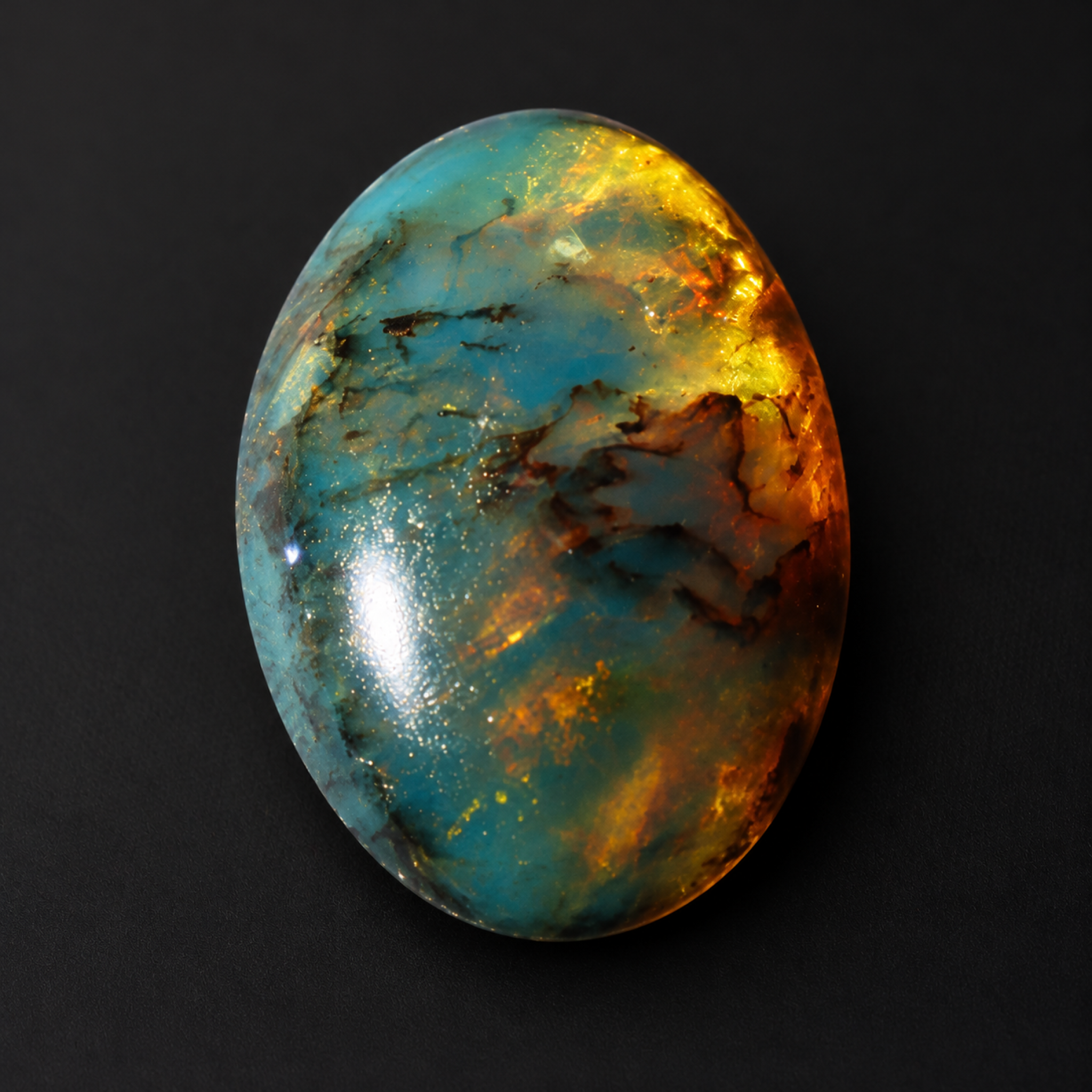 Natural deep bkue Dominican amber cabochon