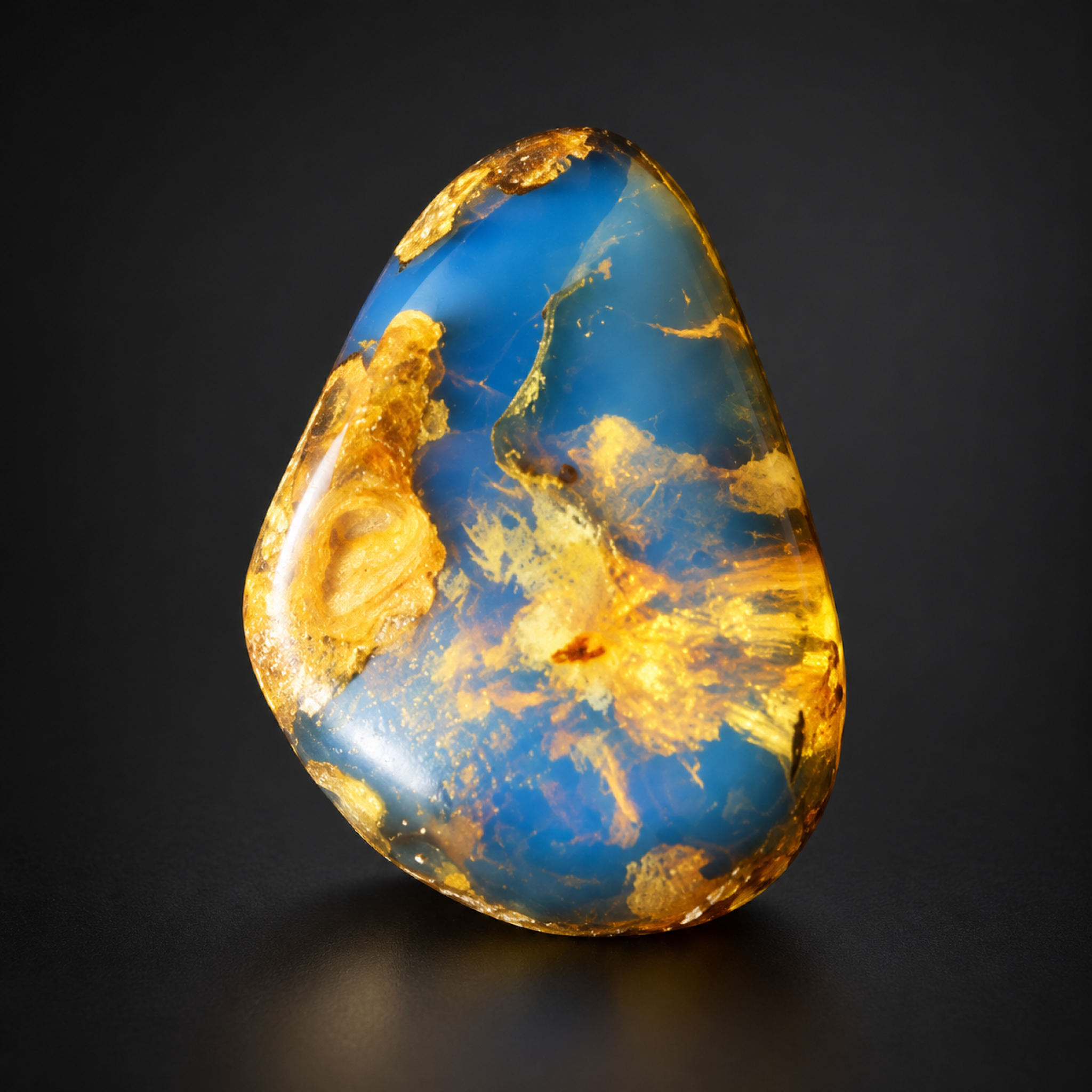 Untreated deep blue Dominican amber cabochon