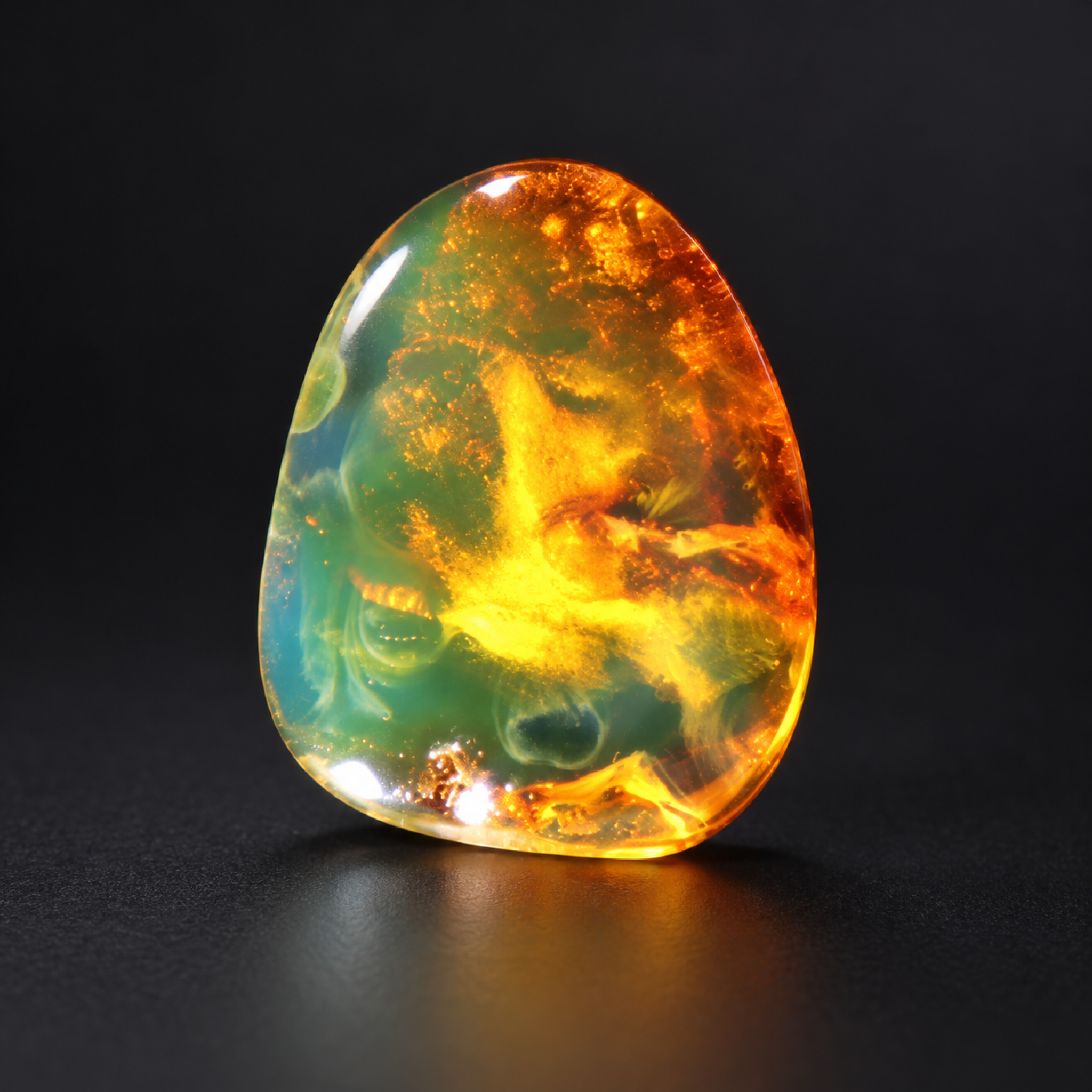Genuine orange green Dominican amber cabochon