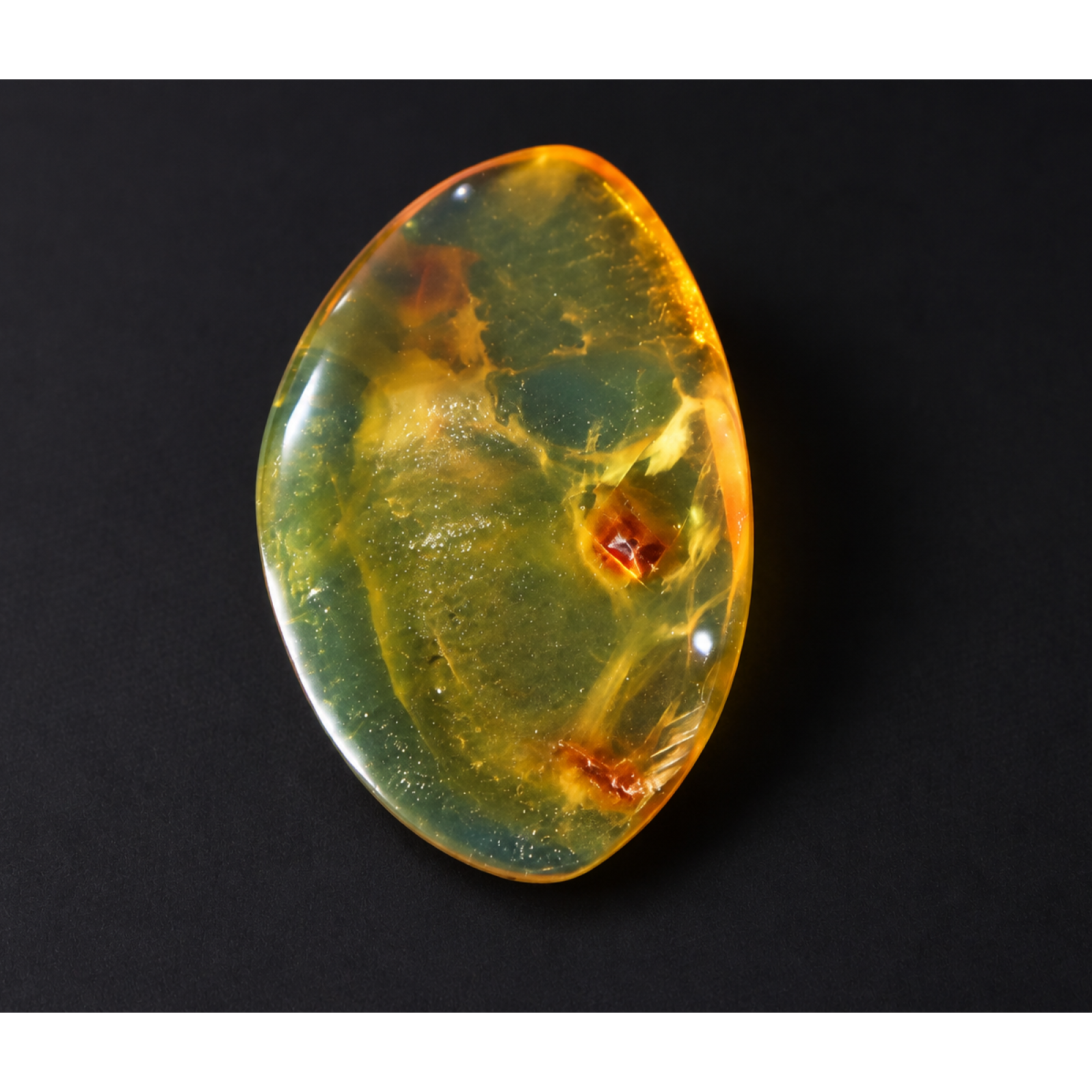 Nature created orange green Dominican amber cabochon