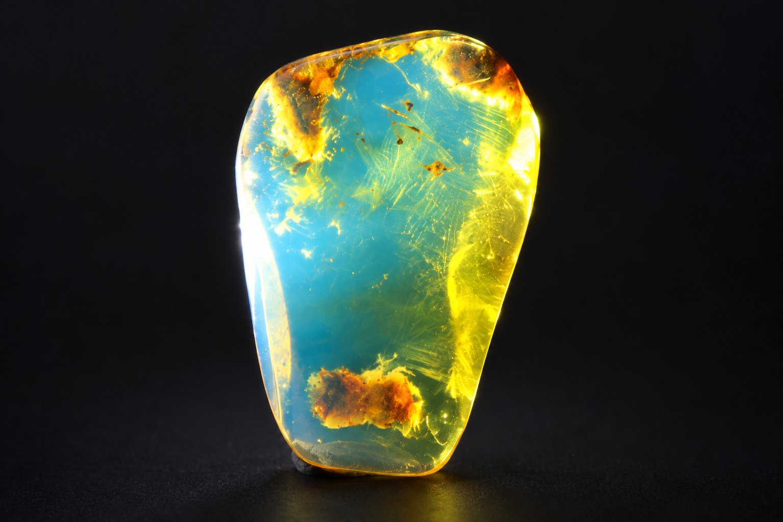 Earth crafted deep blue Dominican amber cabochon – photo 5