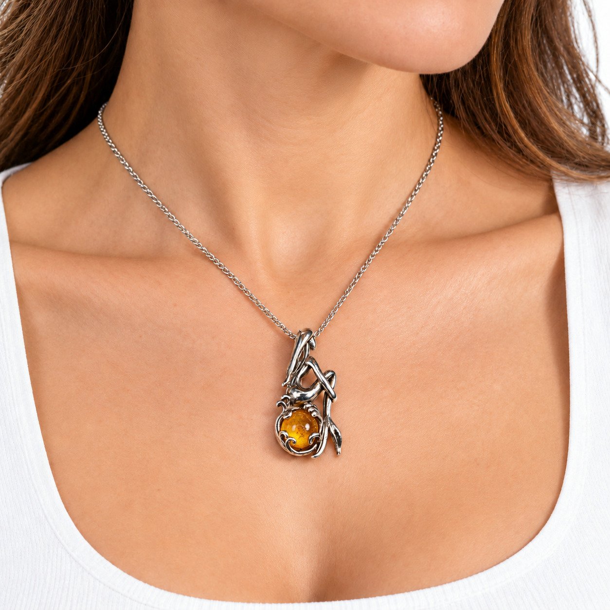 Island crafted yellow orange Dominican amber sterling silver pendant 2.6g – photo 3