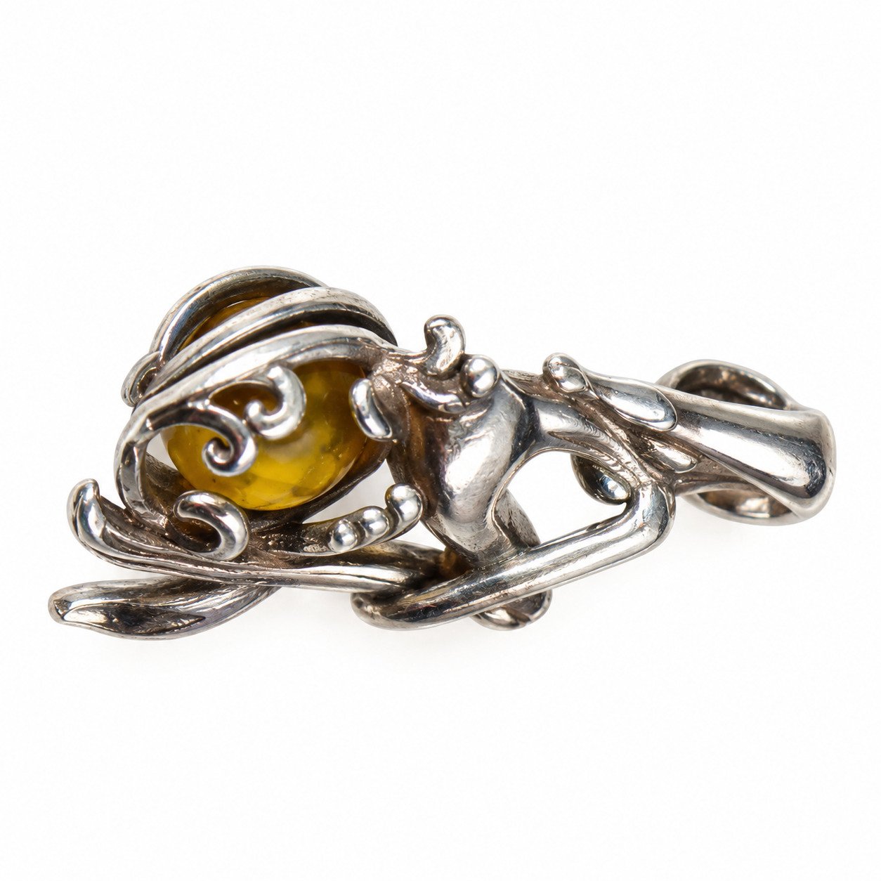 Island crafted yellow orange Dominican amber sterling silver pendant 2.6g – photo 8
