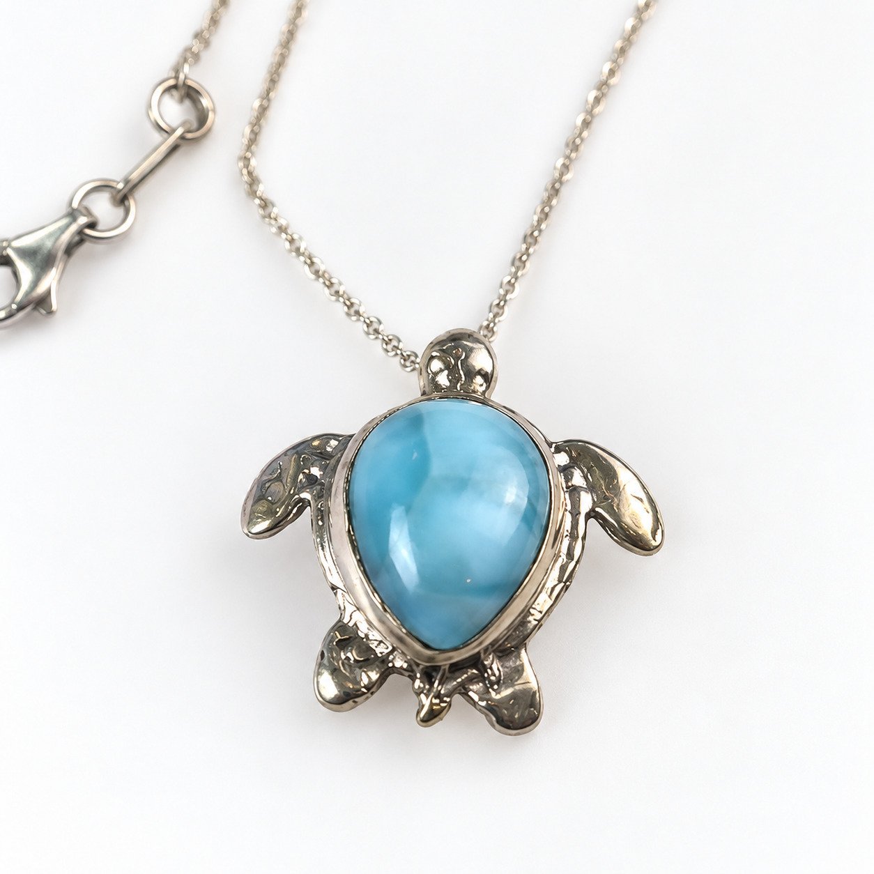 Handcrafted sky blue Dominican Larimar sterling silver necklace 8.4g