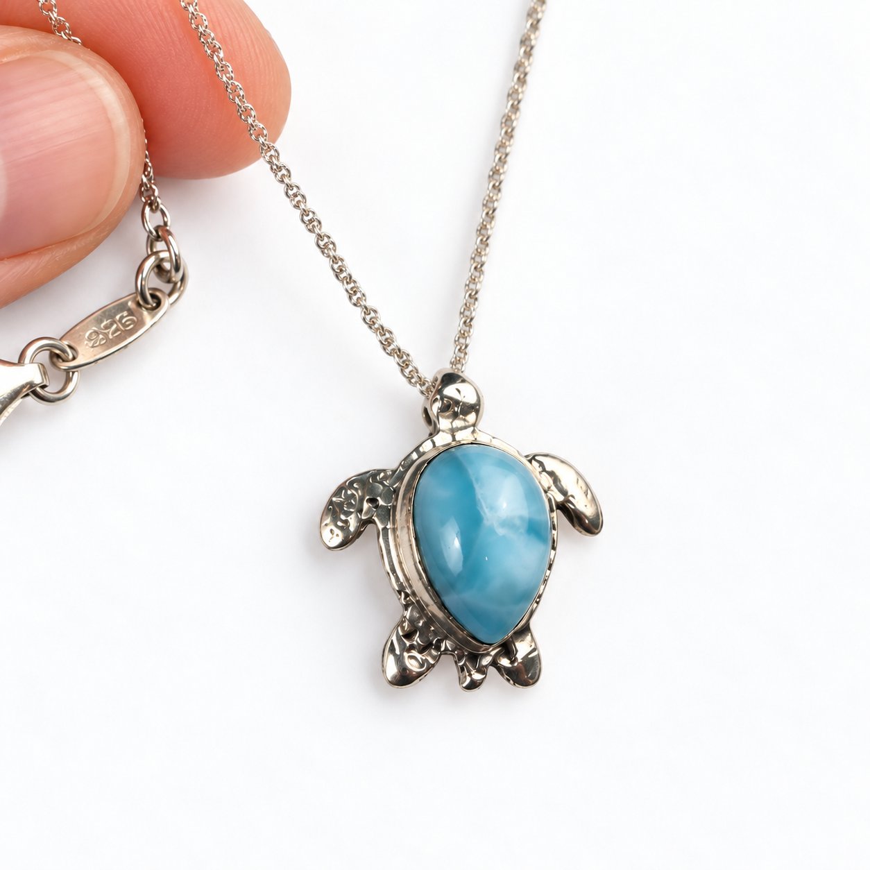 Handcrafted sky blue Dominican Larimar sterling silver necklace 8.4g – photo 2