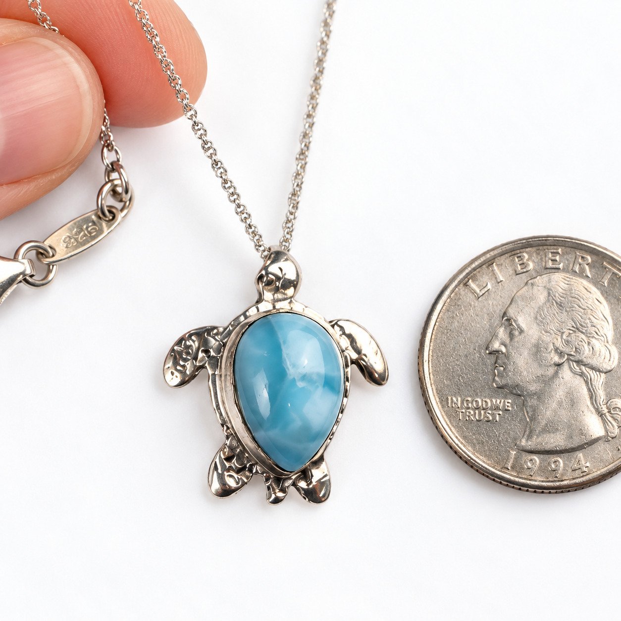 Handcrafted sky blue Dominican Larimar sterling silver necklace 8.4g – photo 3