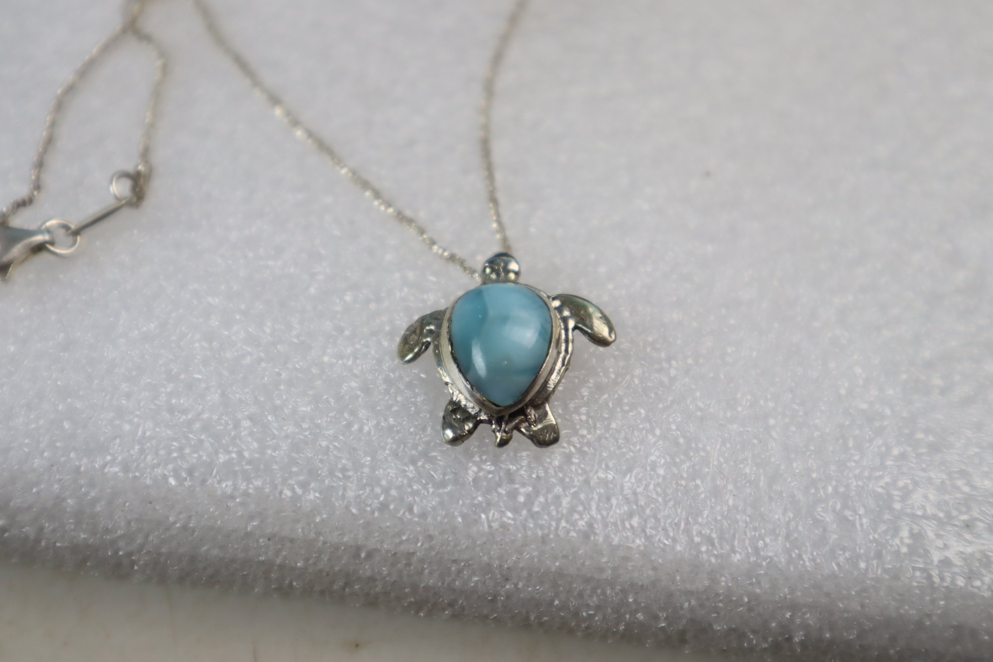 Handcrafted sky blue Dominican Larimar sterling silver necklace 8.4g – photo 7
