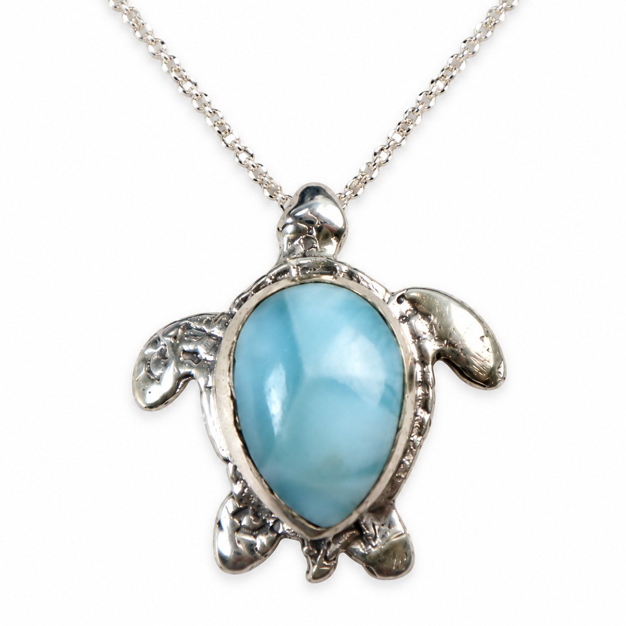 Handcrafted sky blue Dominican Larimar sterling silver necklace 8.4g – photo 9
