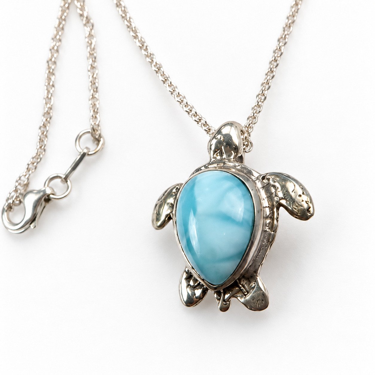 Handcrafted sky blue Dominican Larimar sterling silver necklace 8.4g – photo 10