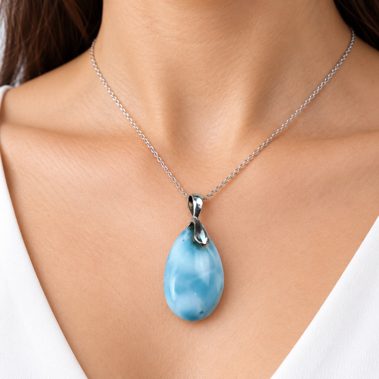 Handcrafted sky blue Dominican Larimar sterling silver pendant 5.7g – photo 2