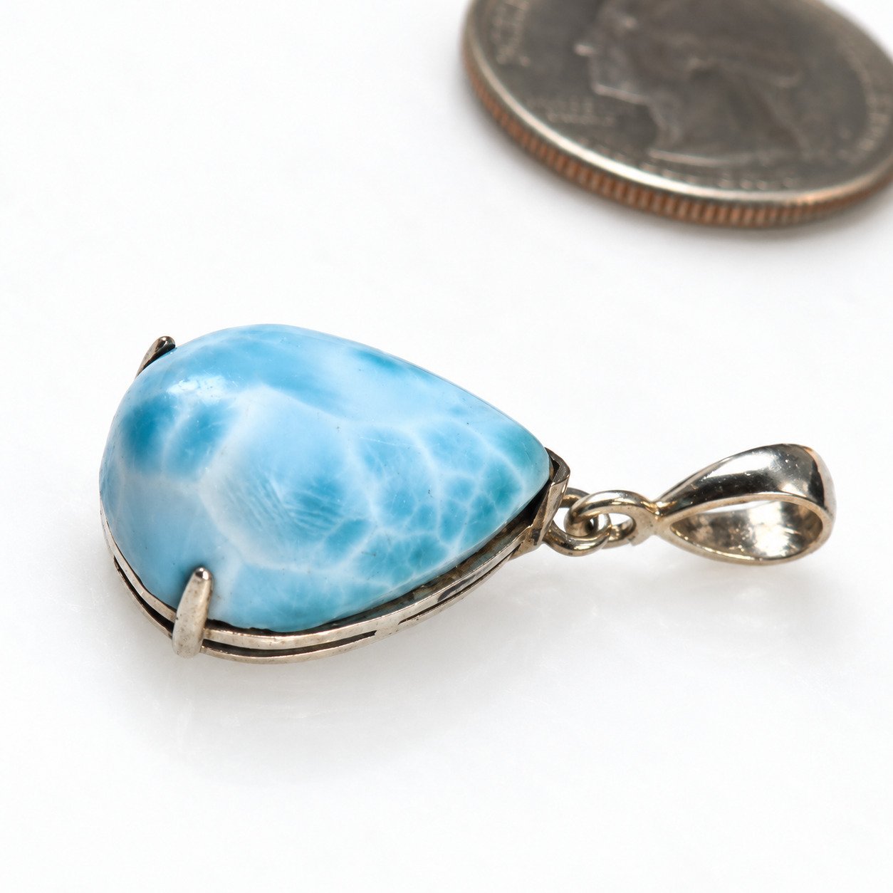 Handmade sky blue Dominican Larimar sterling silver pendant 5g – photo 2
