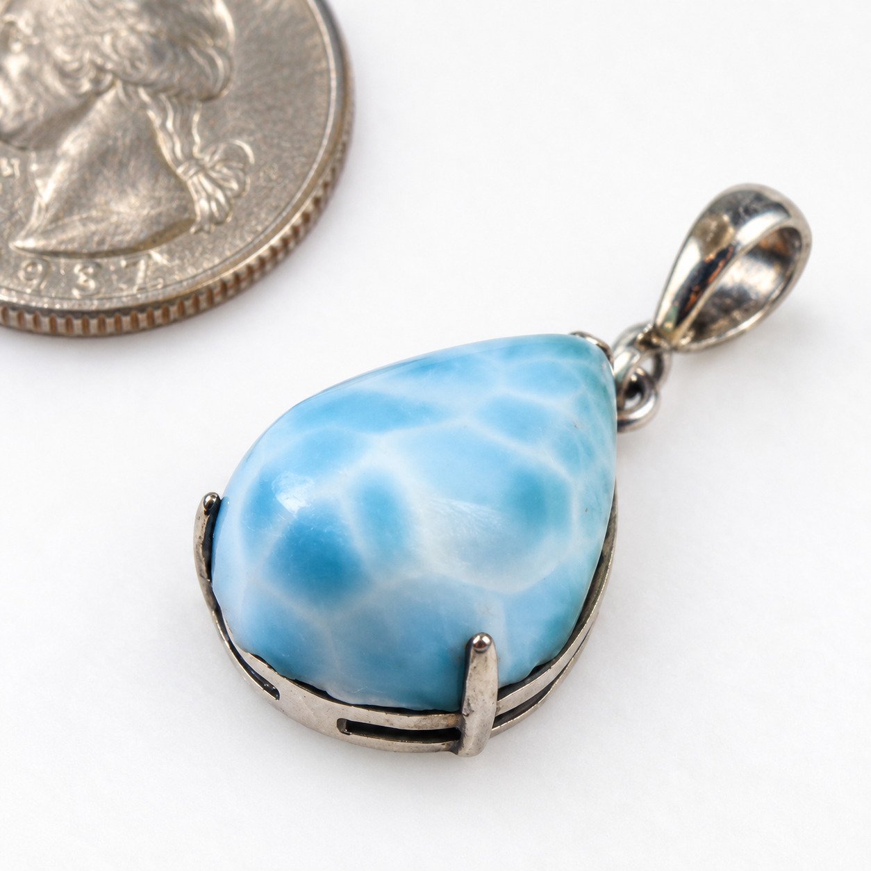 Handmade sky blue Dominican Larimar sterling silver pendant 5g – photo 4