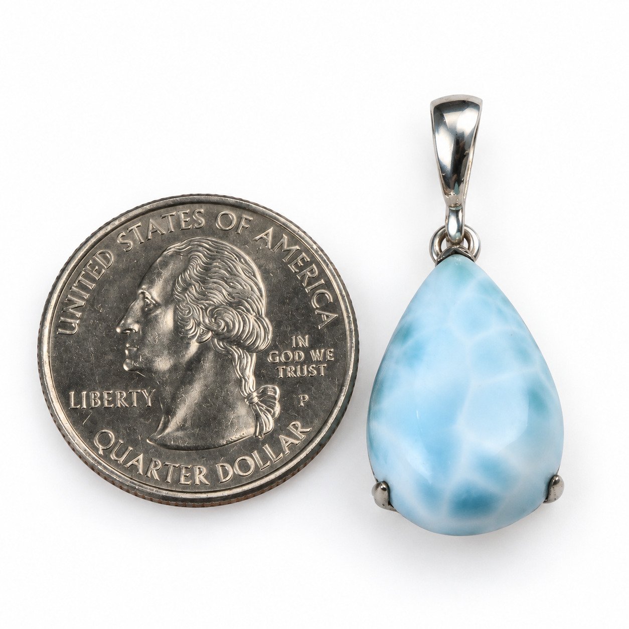 Handmade sky blue Dominican Larimar sterling silver pendant 5g – photo 5