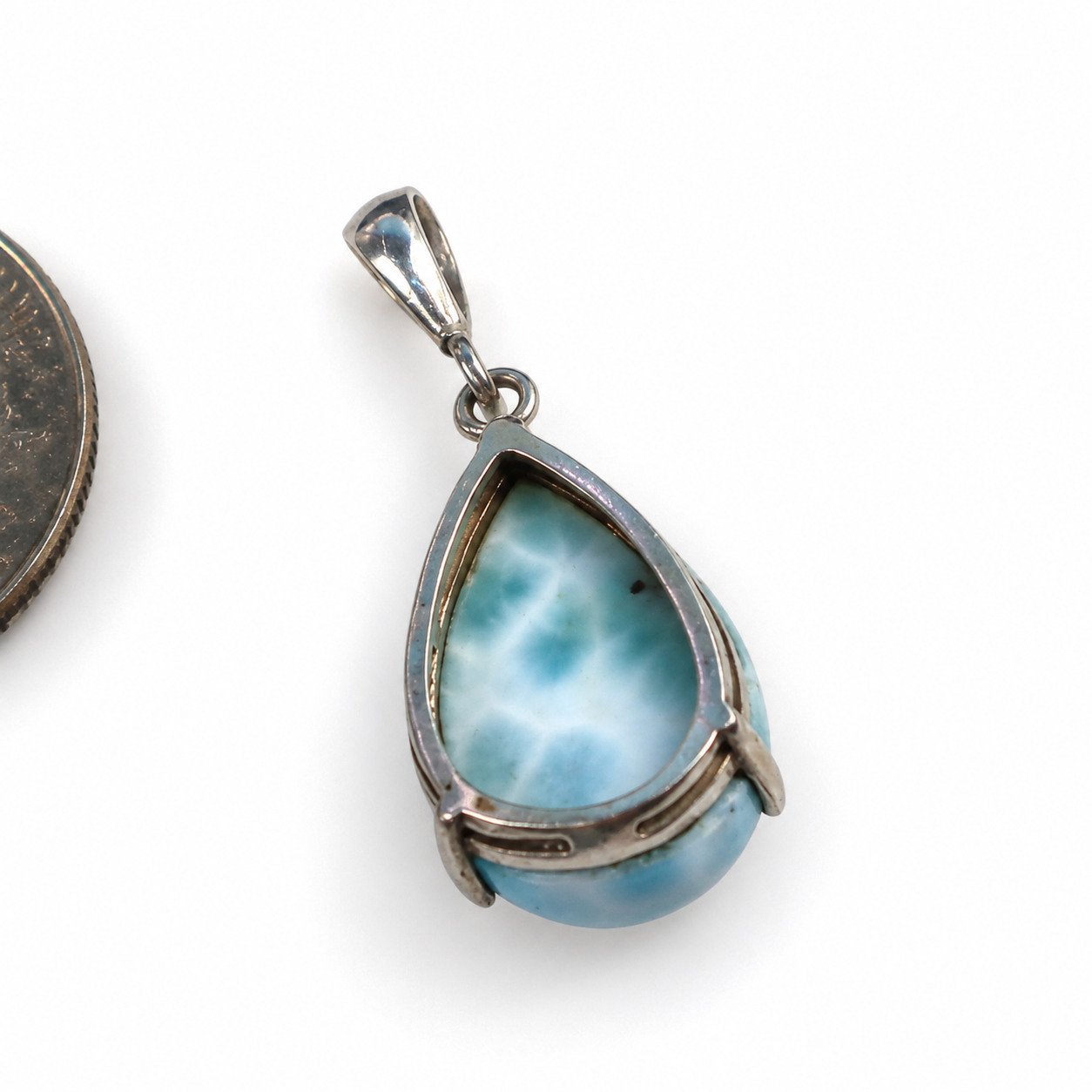 Handmade sky blue Dominican Larimar sterling silver pendant 5g – photo 6