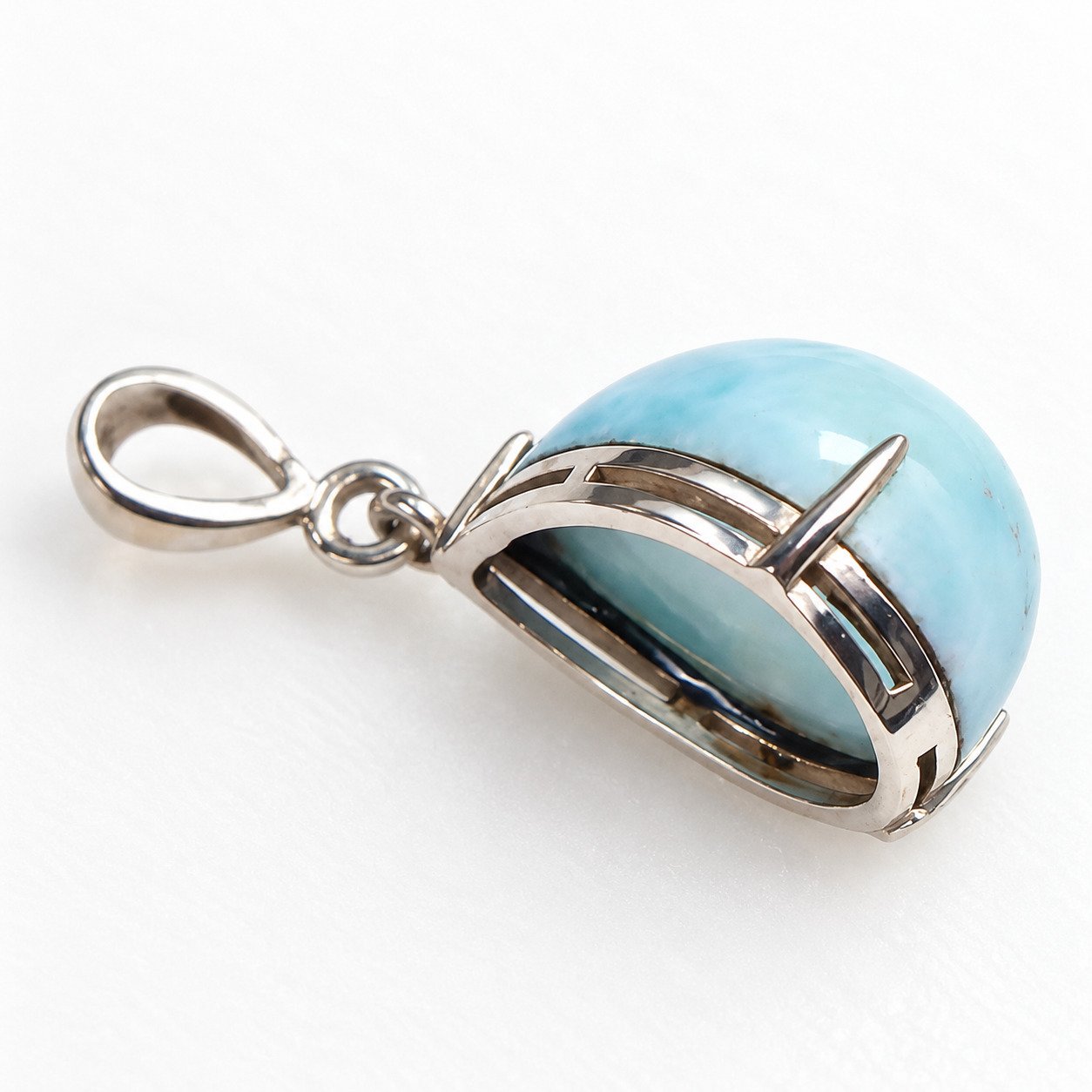 Handmade light blue Dominican Larimar sterling silver pendant 6g – photo 4