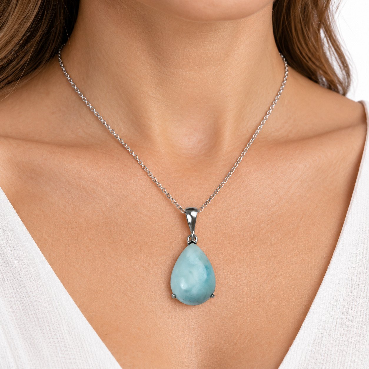 Handmade light blue Dominican Larimar sterling silver pendant 6g – photo 5