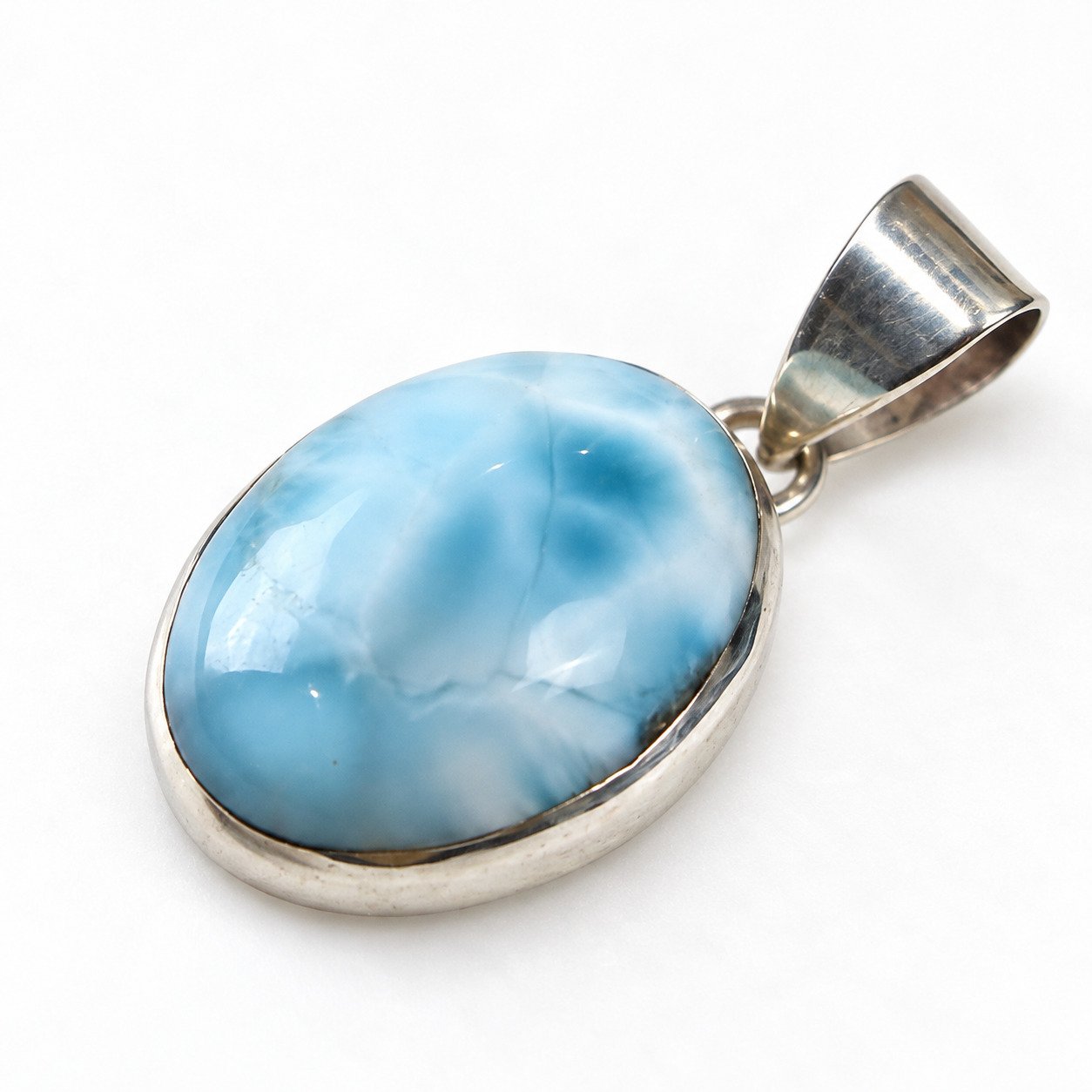Master crafted sky blue Dominican Larimar sterling silver pendant 4.5g