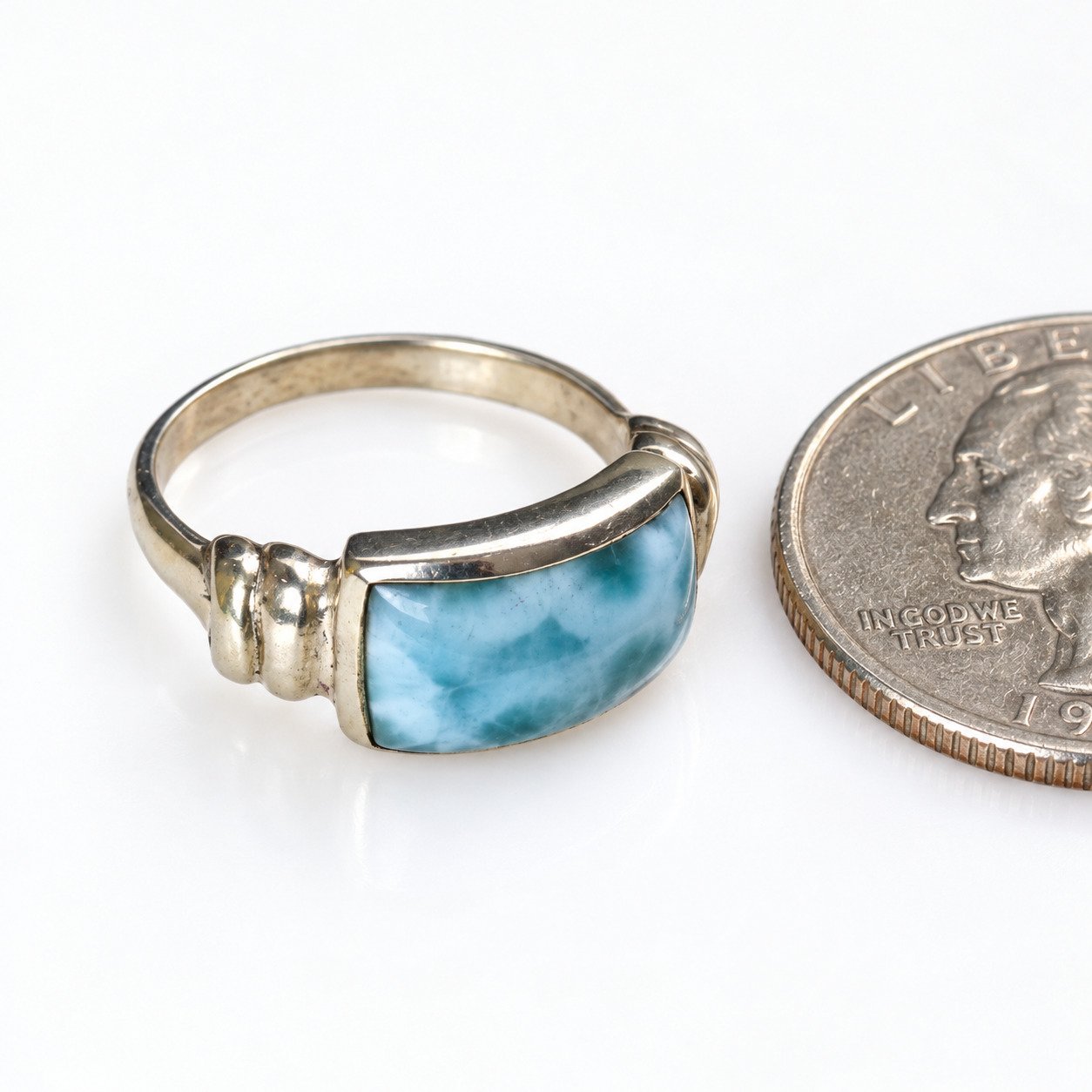 Handcrafted sky blue Dominican Larimar sterling silver ring 4.9g – photo 6