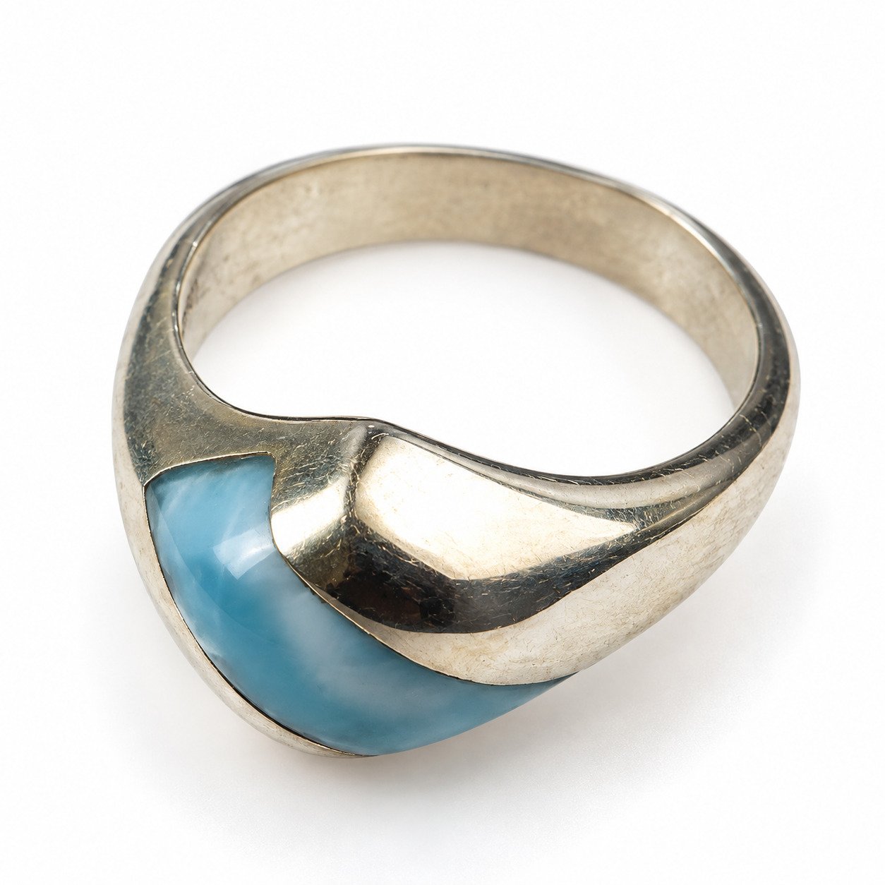 Studio made sky blue Dominican Larimar sterling silver ring 6.2g