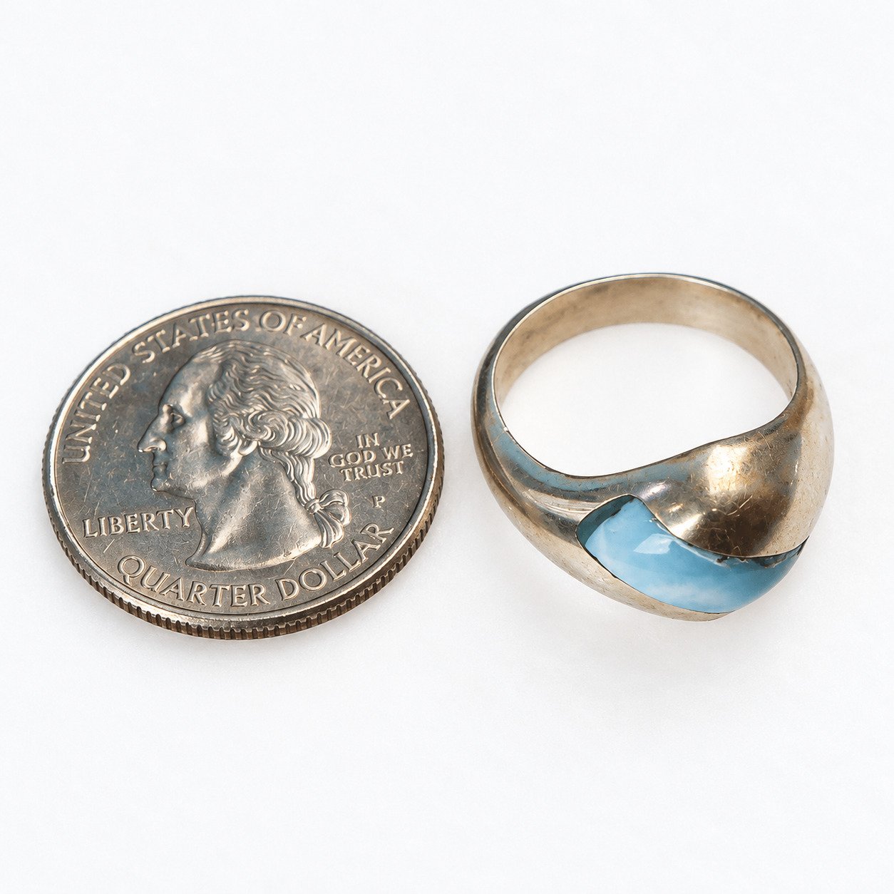Studio made sky blue Dominican Larimar sterling silver ring 6.2g – photo 2