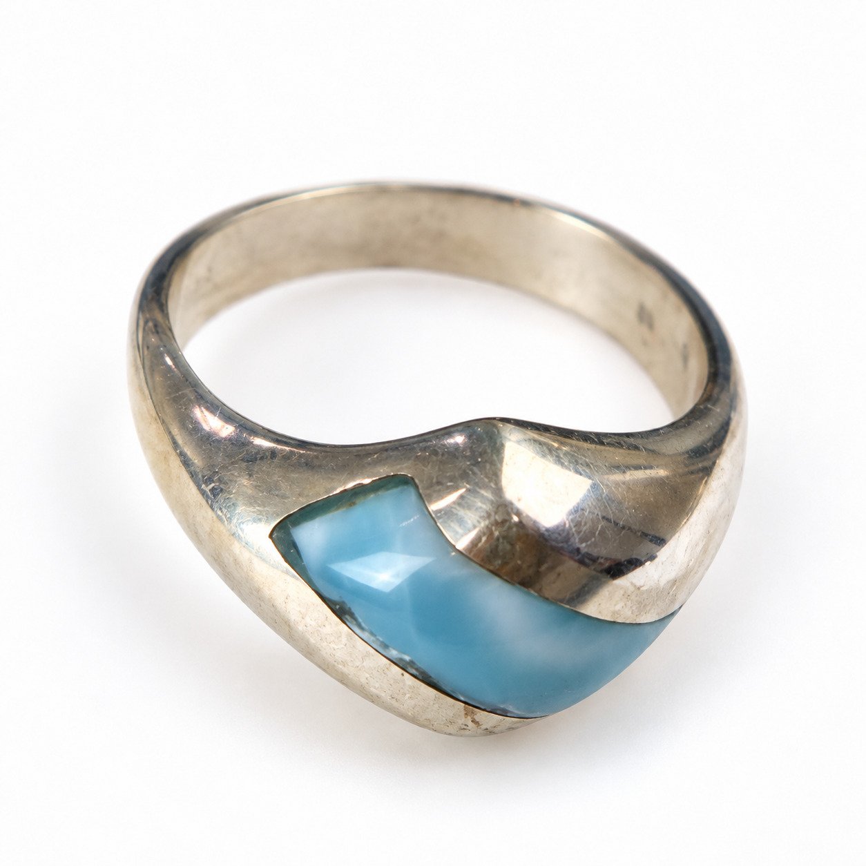 Studio made sky blue Dominican Larimar sterling silver ring 6.2g – photo 7