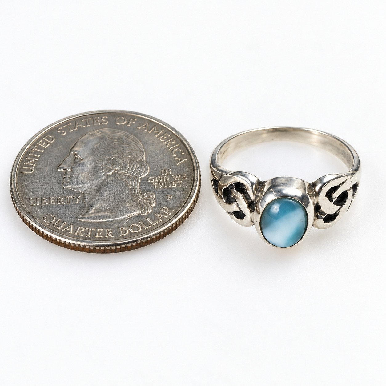 Studio made ocean blue Dominican Larimar sterling silver ring 2.3g – photo 3