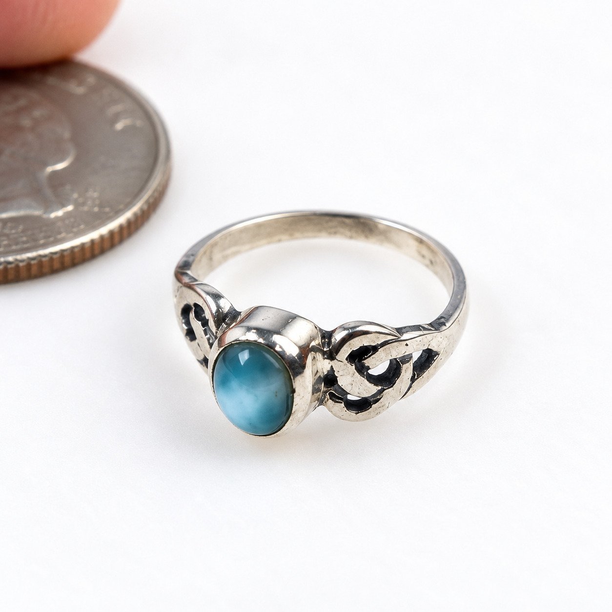 Studio made ocean blue Dominican Larimar sterling silver ring 2.3g – photo 5