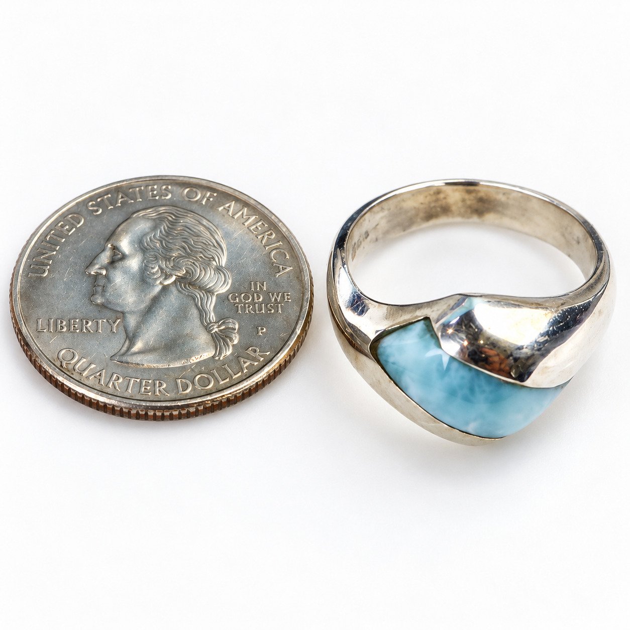 Studio made sky blue Dominican Larimar sterling silver ring 6.1g – photo 2