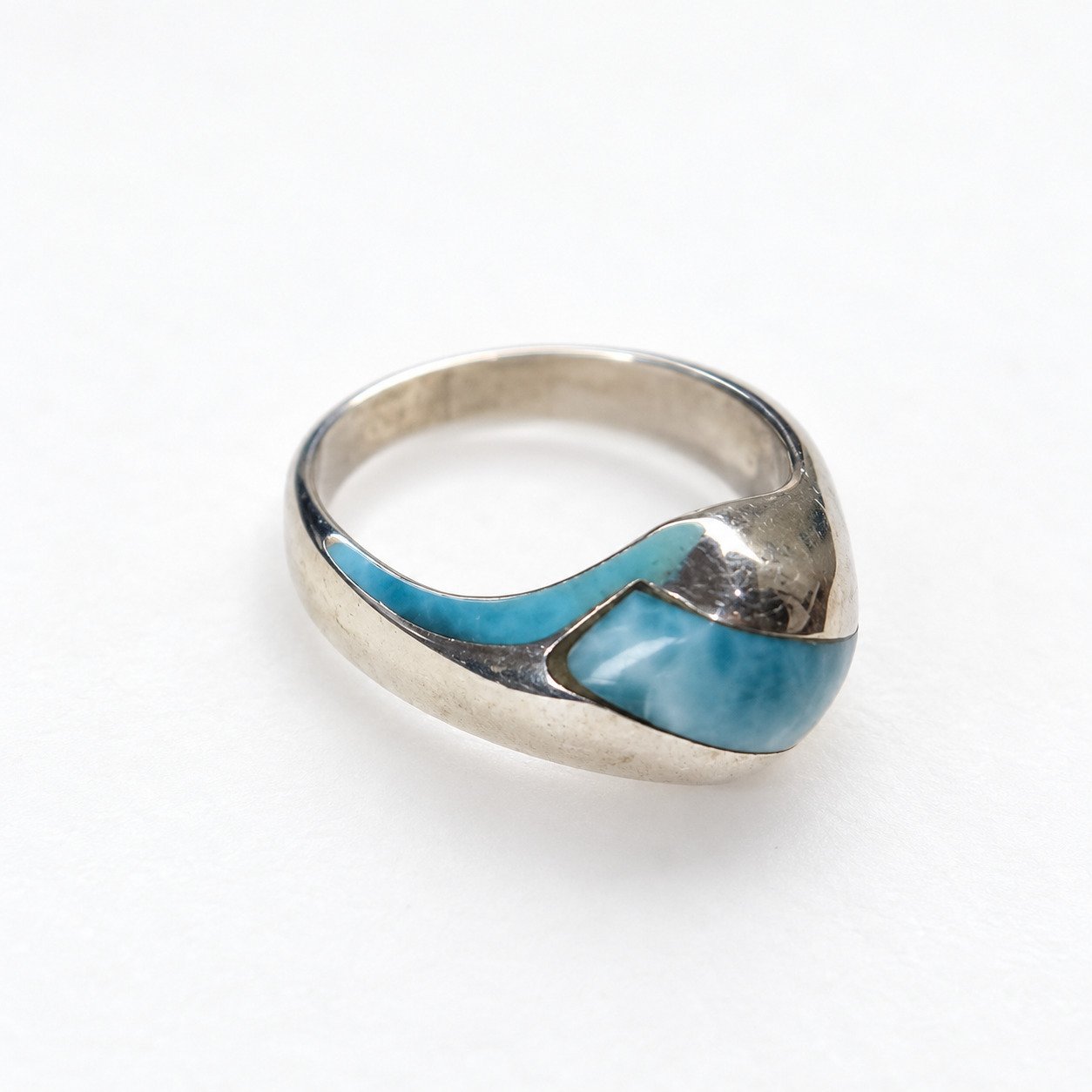 Studio made sky blue Dominican Larimar sterling silver ring 6.1g – photo 3