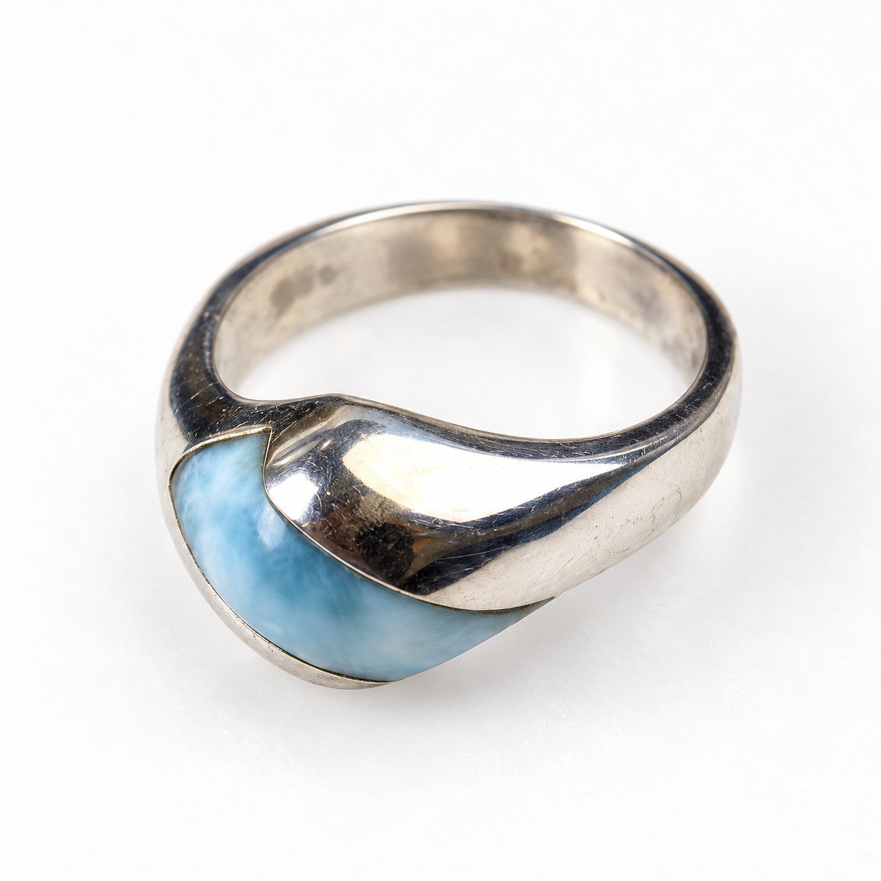 Studio made sky blue Dominican Larimar sterling silver ring 6.1g – photo 4