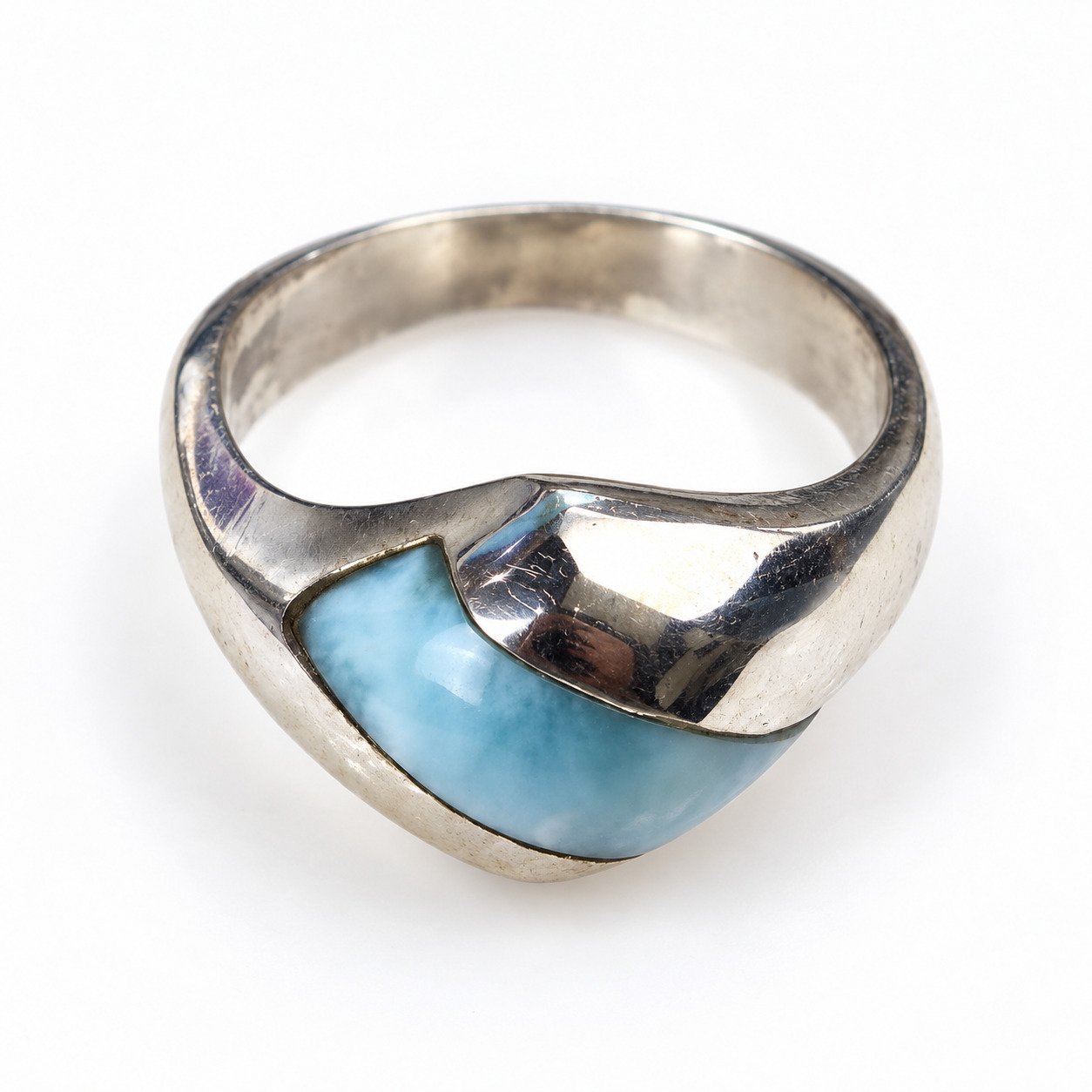 Studio made sky blue Dominican Larimar sterling silver ring 6.1g – photo 5