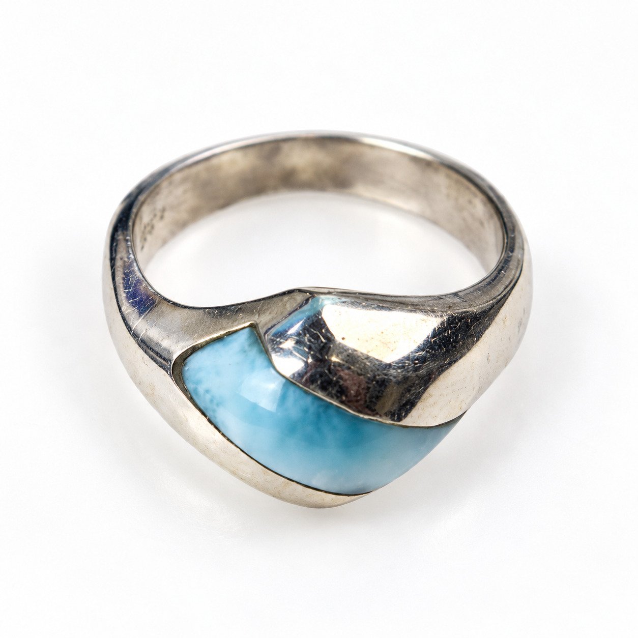 Studio made sky blue Dominican Larimar sterling silver ring 6.1g – photo 6