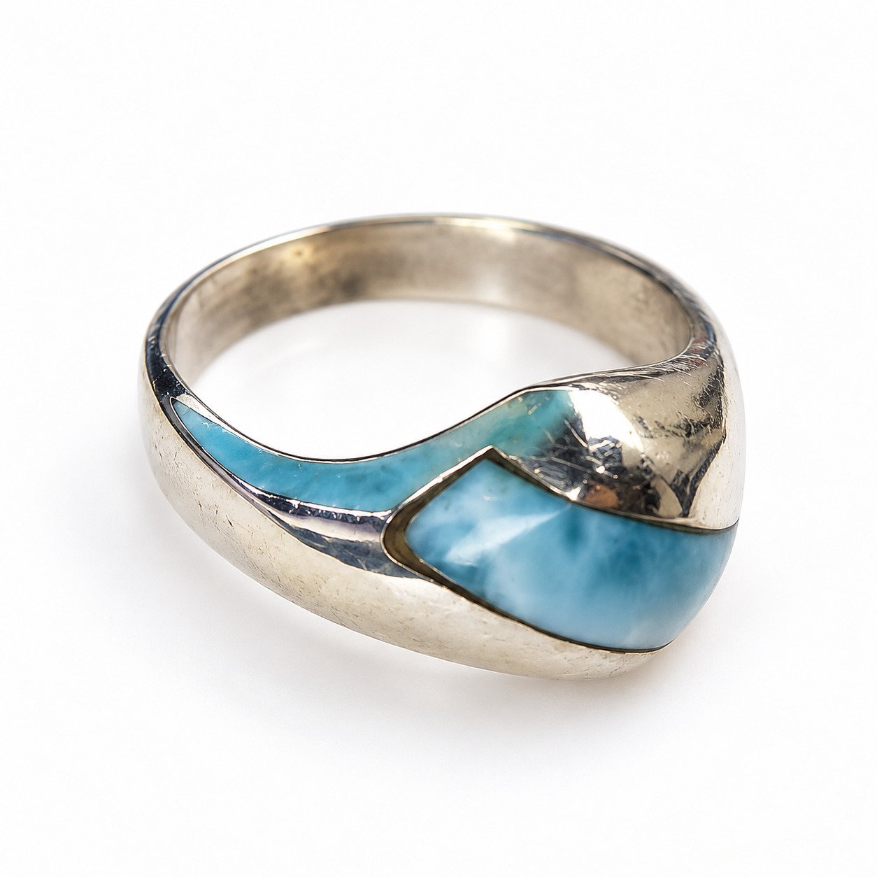 Studio made sky blue Dominican Larimar sterling silver ring 6.1g – photo 7
