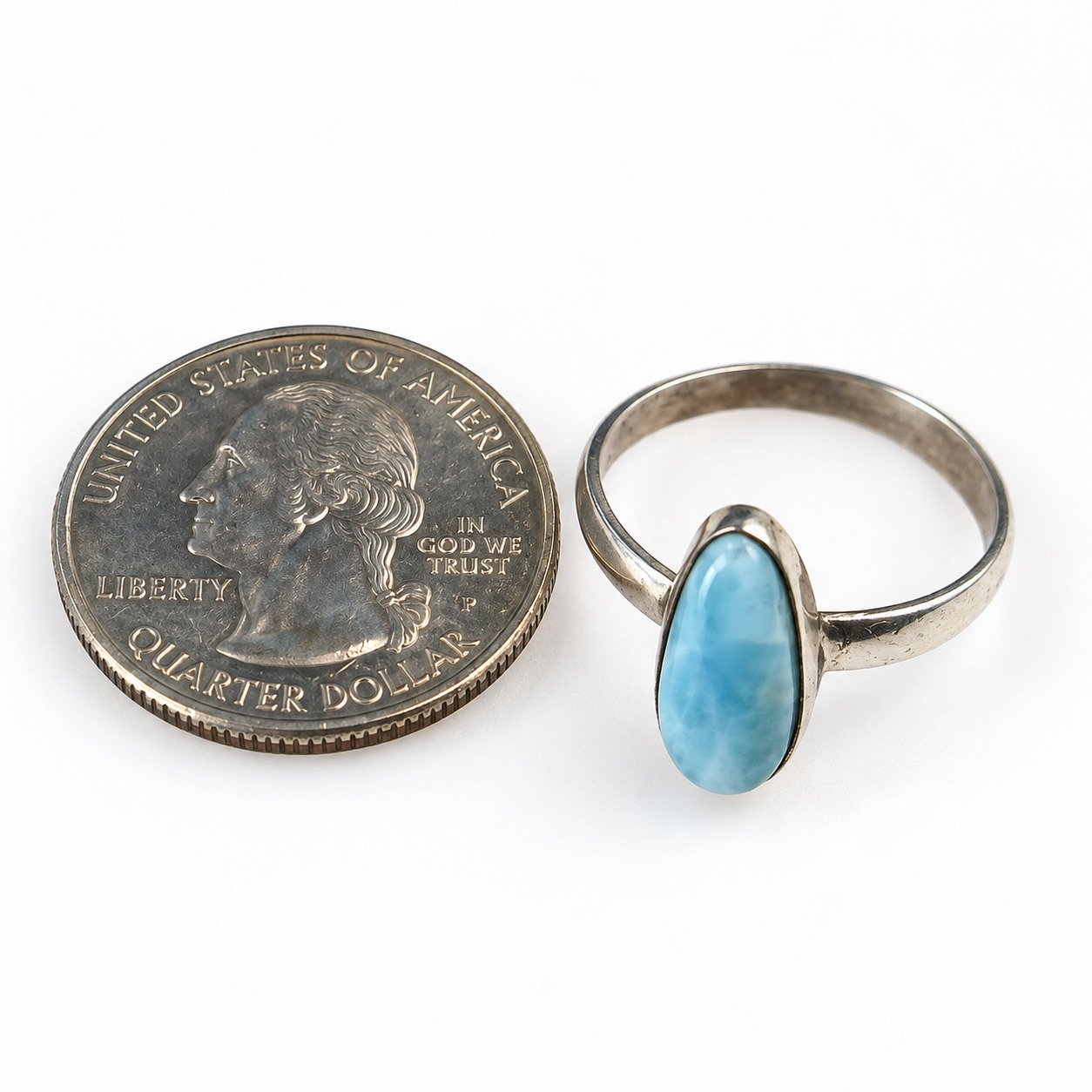 Boutique crafted sky blue Dominican Larimar sterling silver ring 2.4g – photo 2