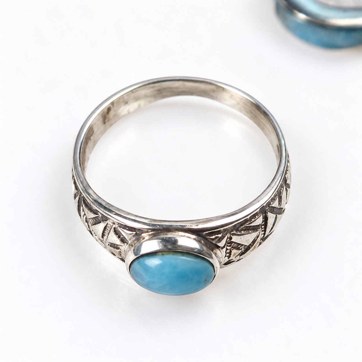 Traditional craftsmanship sky blue Dominican Larimar sterling silver ring 2.6g – photo 8