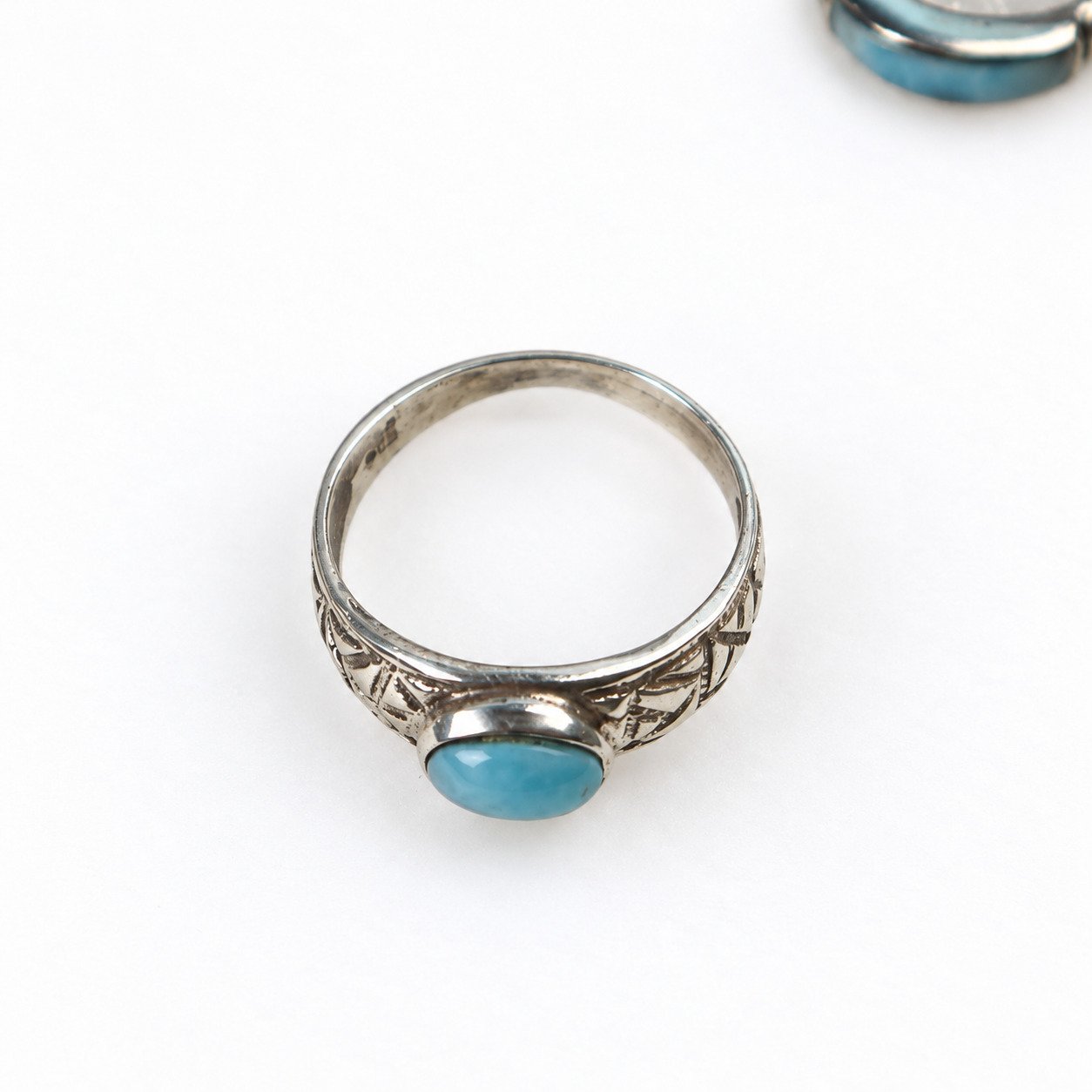 Traditional craftsmanship sky blue Dominican Larimar sterling silver ring 2.6g – photo 9