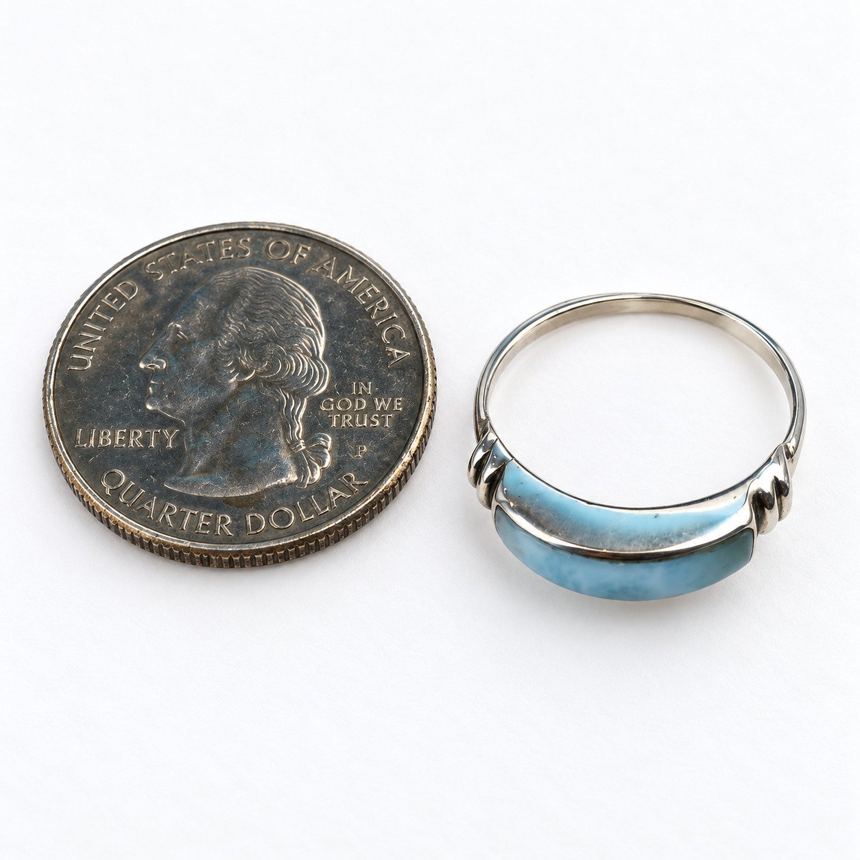 Boutique crafted sky blue Dominican Larimar sterling silver ring 2.6g – photo 2