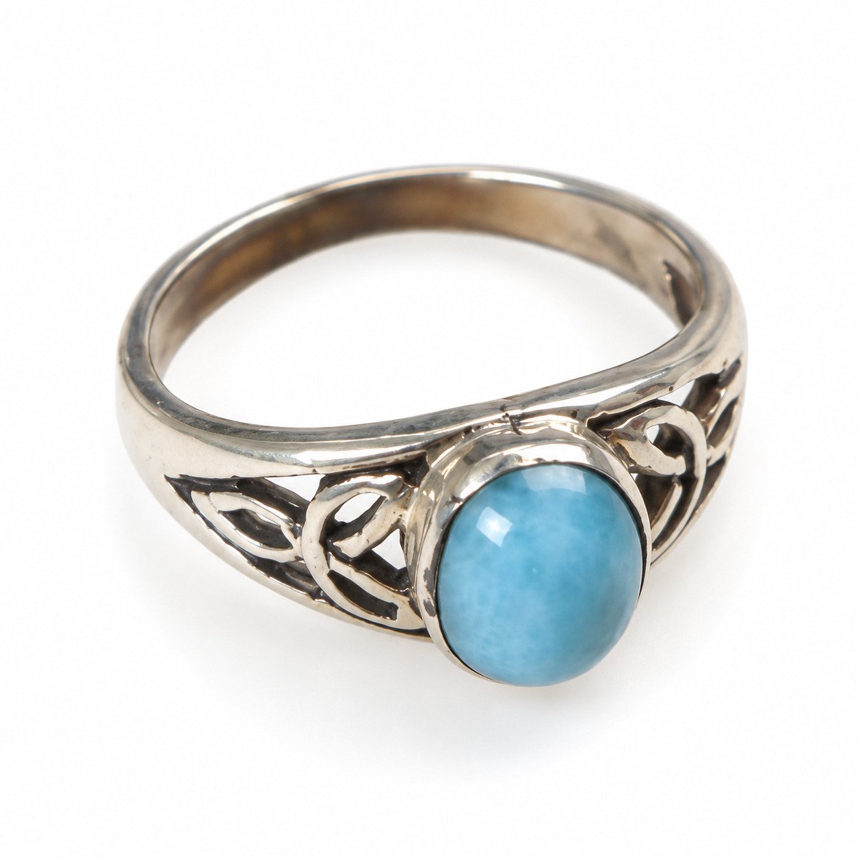 Heritage craftsmanship sky blue Dominican Larimar sterling silver ring 2.6g