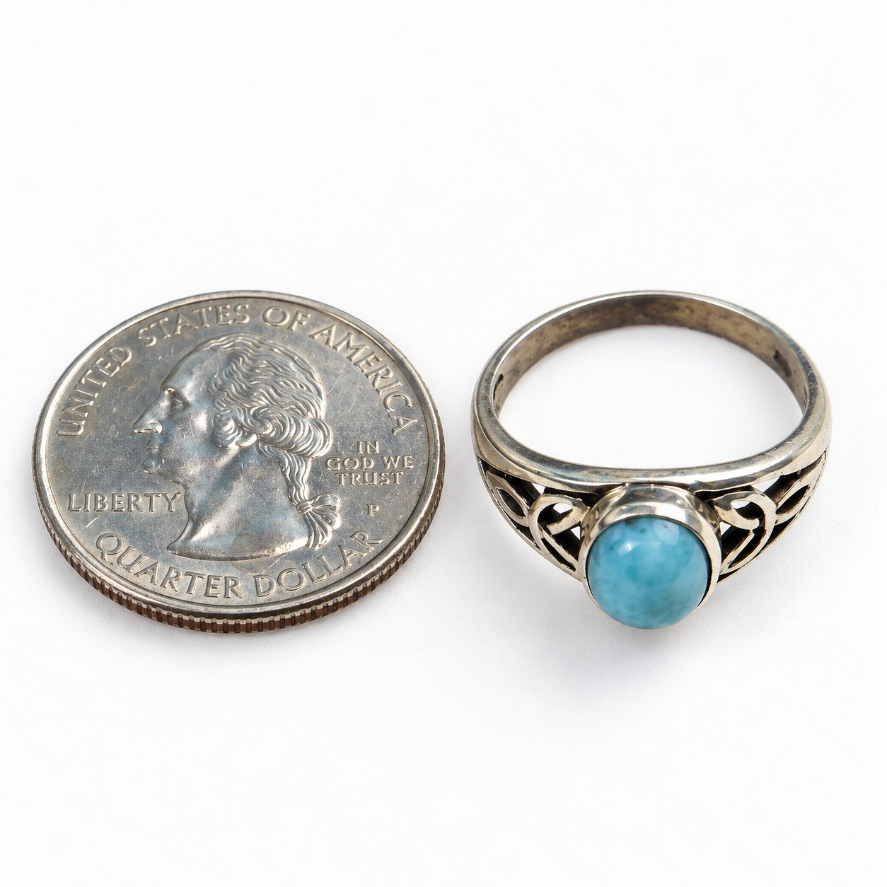 Heritage craftsmanship sky blue Dominican Larimar sterling silver ring 2.6g – photo 4
