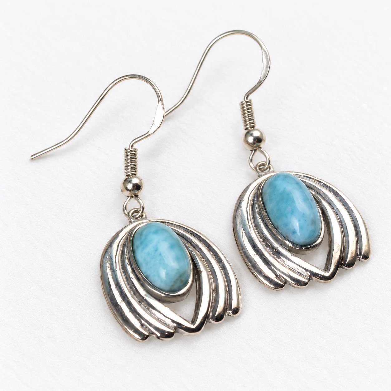 Heritage craftsmanship sky blue Dominican Larimar sterling silver earring 6.4g – photo 2