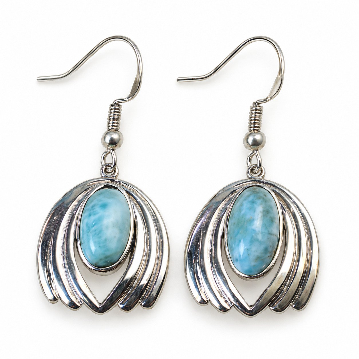 Heritage craftsmanship sky blue Dominican Larimar sterling silver earring 6.4g – photo 4
