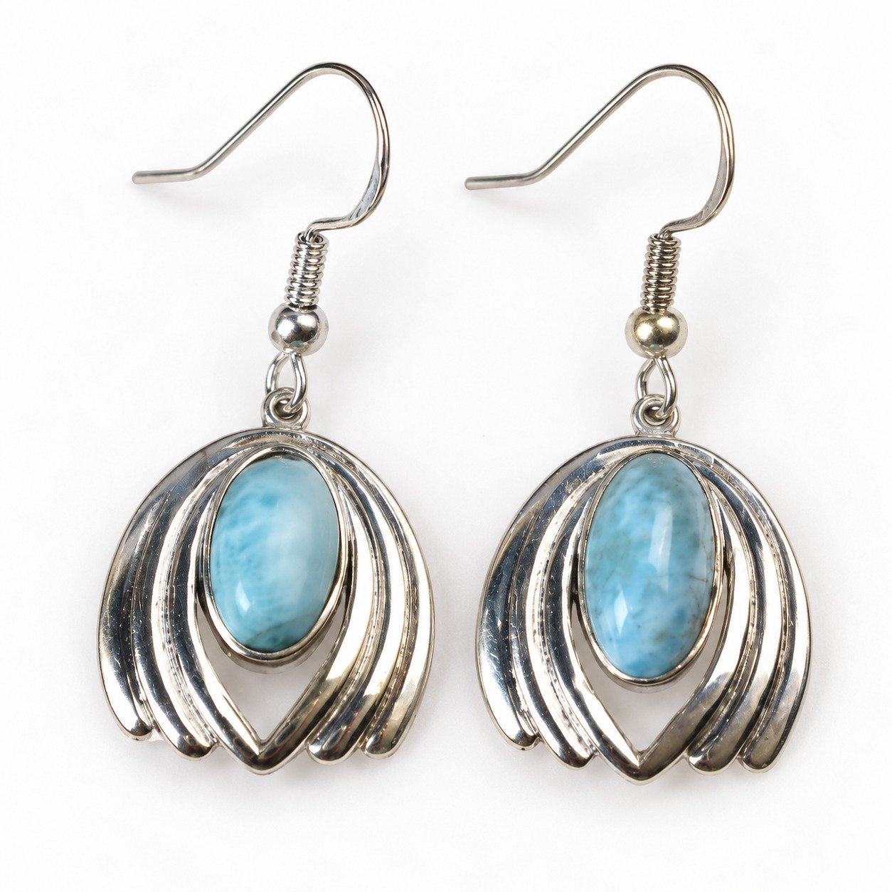 Heritage craftsmanship sky blue Dominican Larimar sterling silver earring 6.4g – photo 5