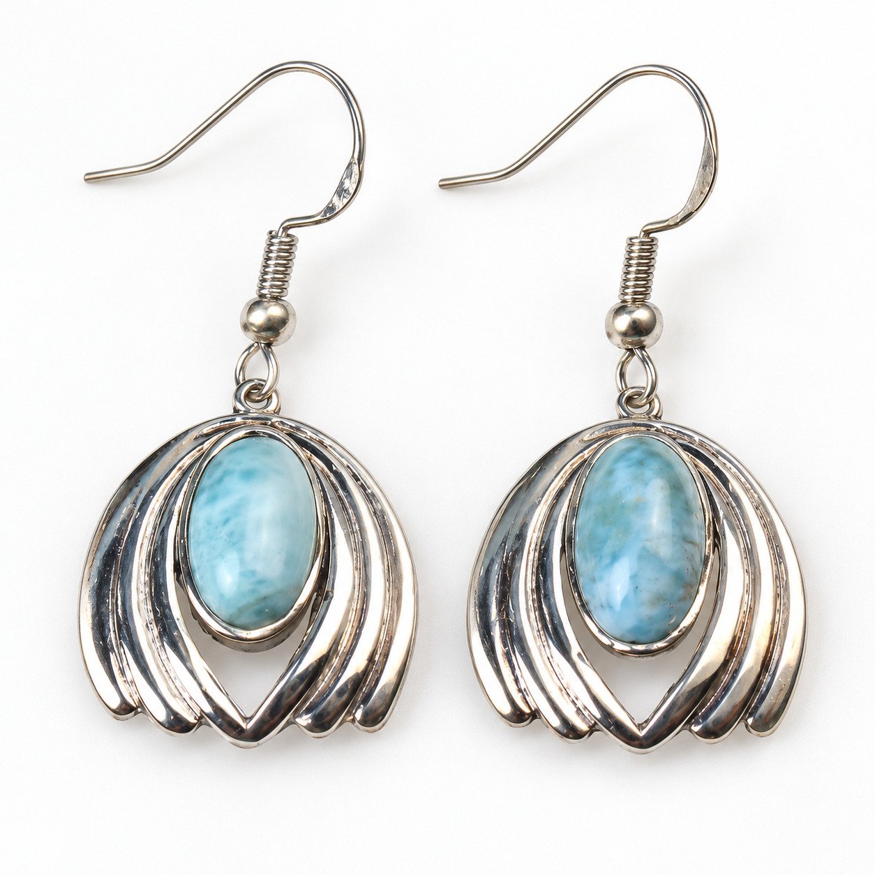 Heritage craftsmanship sky blue Dominican Larimar sterling silver earring 6.4g – photo 6