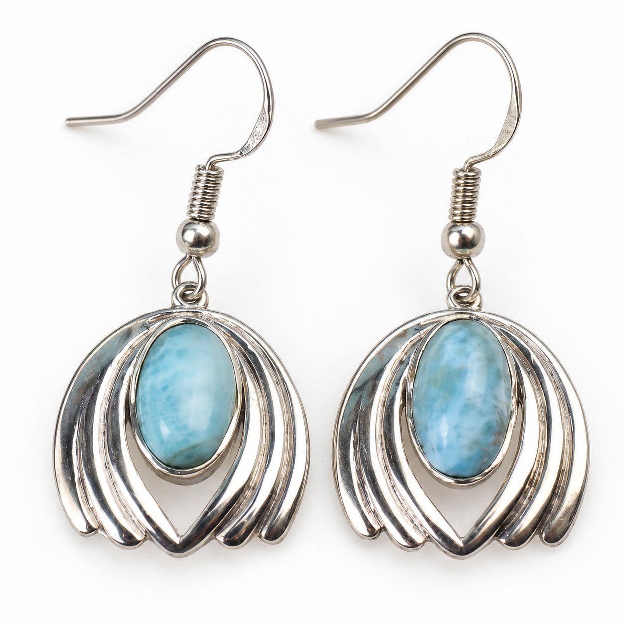 Heritage craftsmanship sky blue Dominican Larimar sterling silver earring 6.4g – photo 7