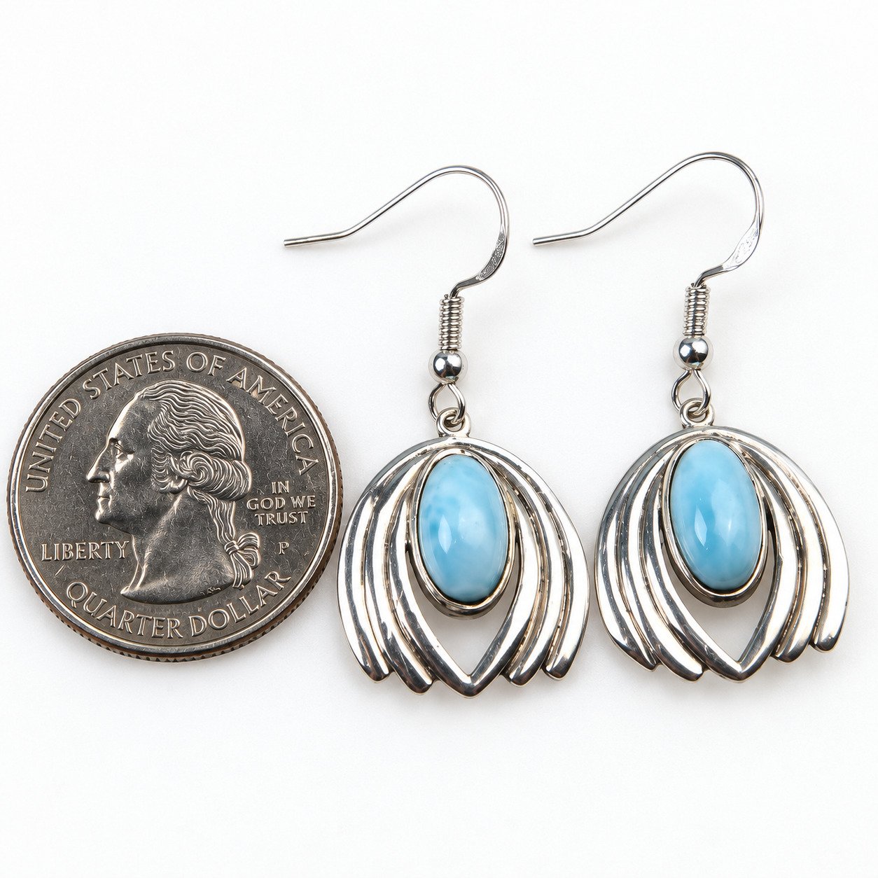 Studio made sky blue Dominican Larimar sterling silver earring 6g – photo 2